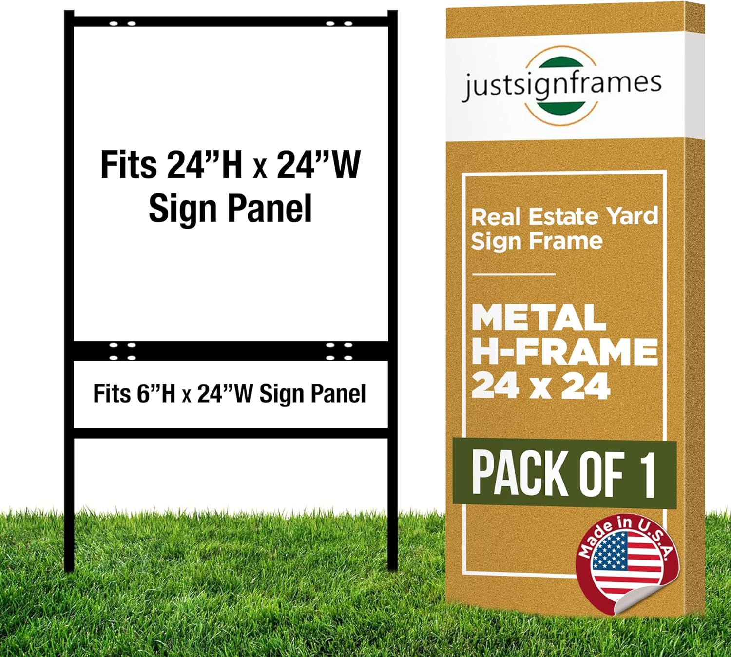 Generic Real Estate Yard Sign Metal H-Frame,24 x 24 Slide-in with (2) Riders,Black (Pack of 3),C-234