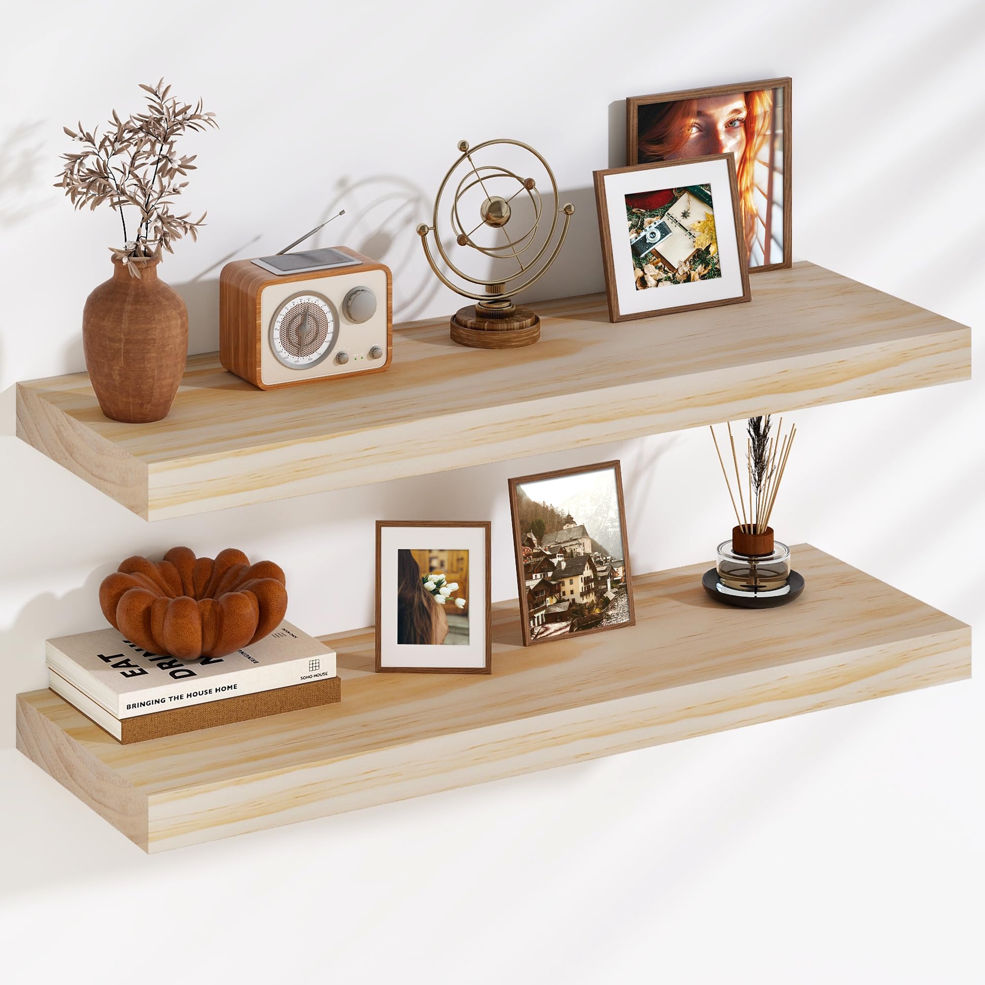 Amazon.com: Fun Memories Floating Shelves, 9.3'' Deep Solid Pine