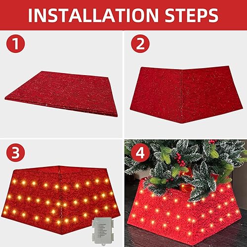 Miniatura 7 de Anycosy Collar de árbol de Navidad con 70 luces LED, anillo de árbol de Navidad alimentado por batería con 8 modos y temporizador para fiesta de