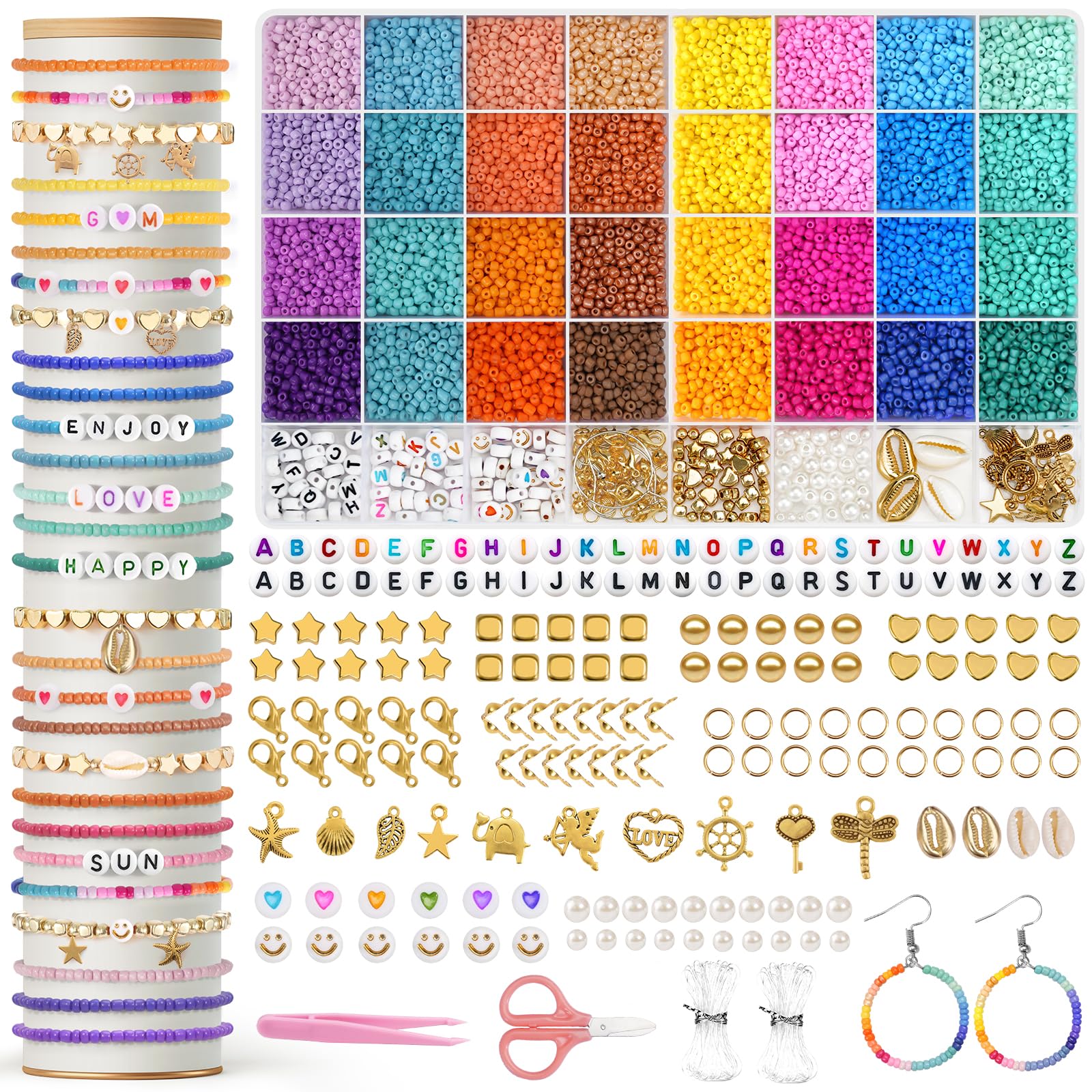 Amteker 16000 Perlen für Armbänder 3mm, Armbänder Selber Machen 32 Farben, Bastelset Kinder ab 4 6 Jahre, Schmuck Basteln Geschenk Mädchen 4-12 Jahre, Einschulung Mädchen, Kleine Geschenke für Kinder