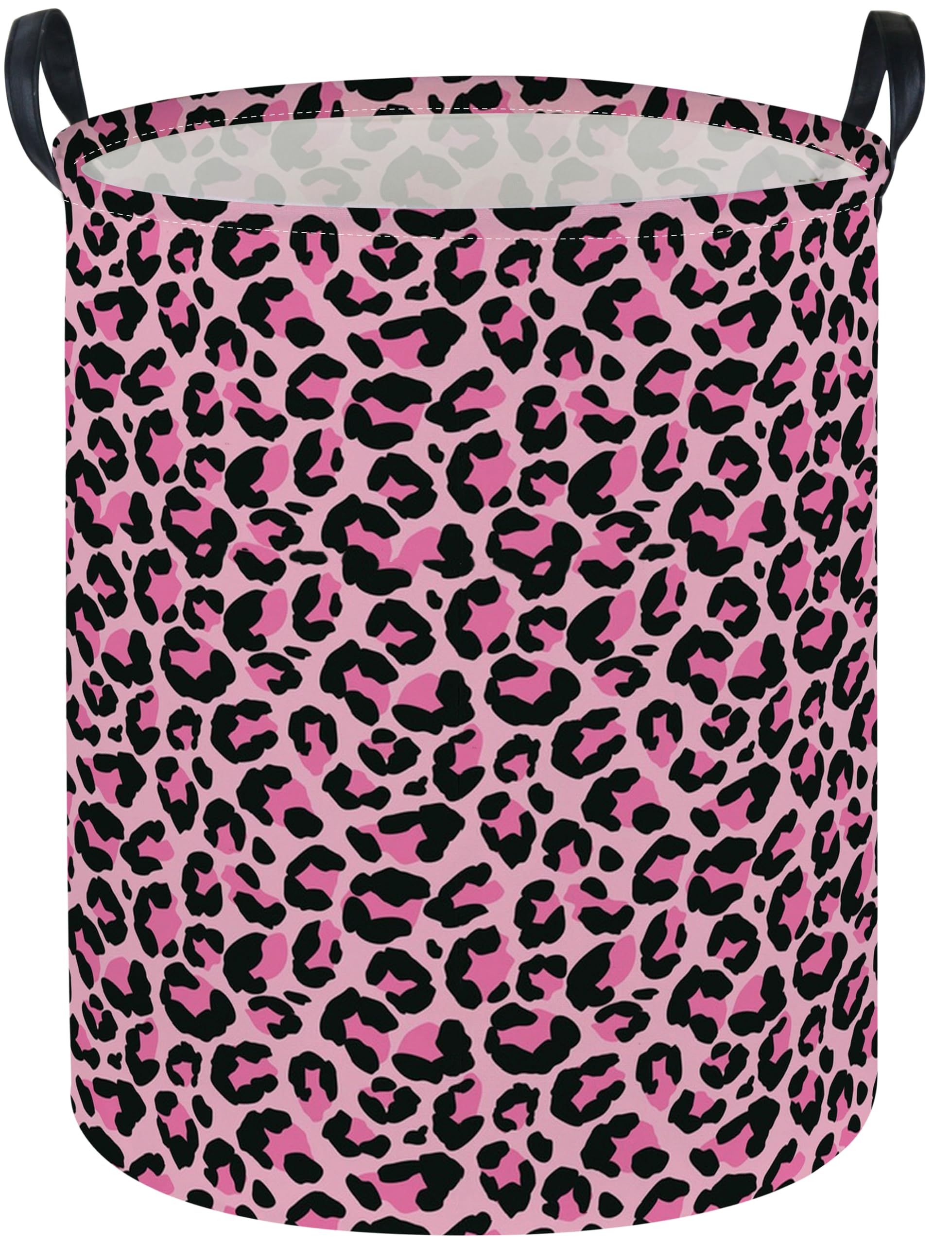 ESSME Laundry Basket,Pink Hamper Collapsible Canvas Waterproof Storage Bin, Leopard Print Hamper,Gift Baskets(Pink leopard print)