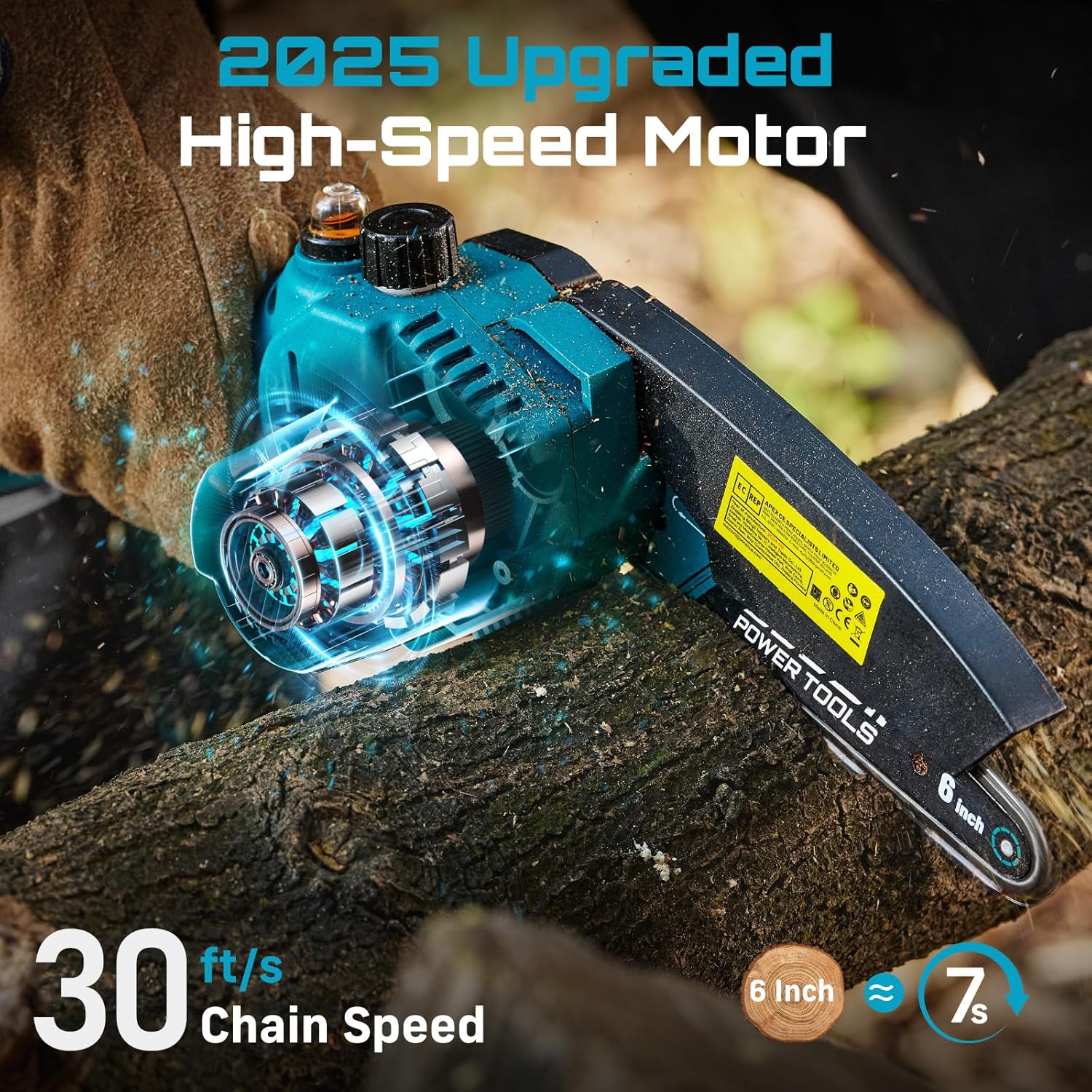 SEESII Mini Chainsaw 6 inch,Cordless Chainsaw w/ 2x2000mAh Batteries,Oiler System & Replacement Chain,Handheld Electric Chain Saw w/Safety Lock,Battery Powered Chainsaw for Wood Tree Cutting, CH600+ - Image 2