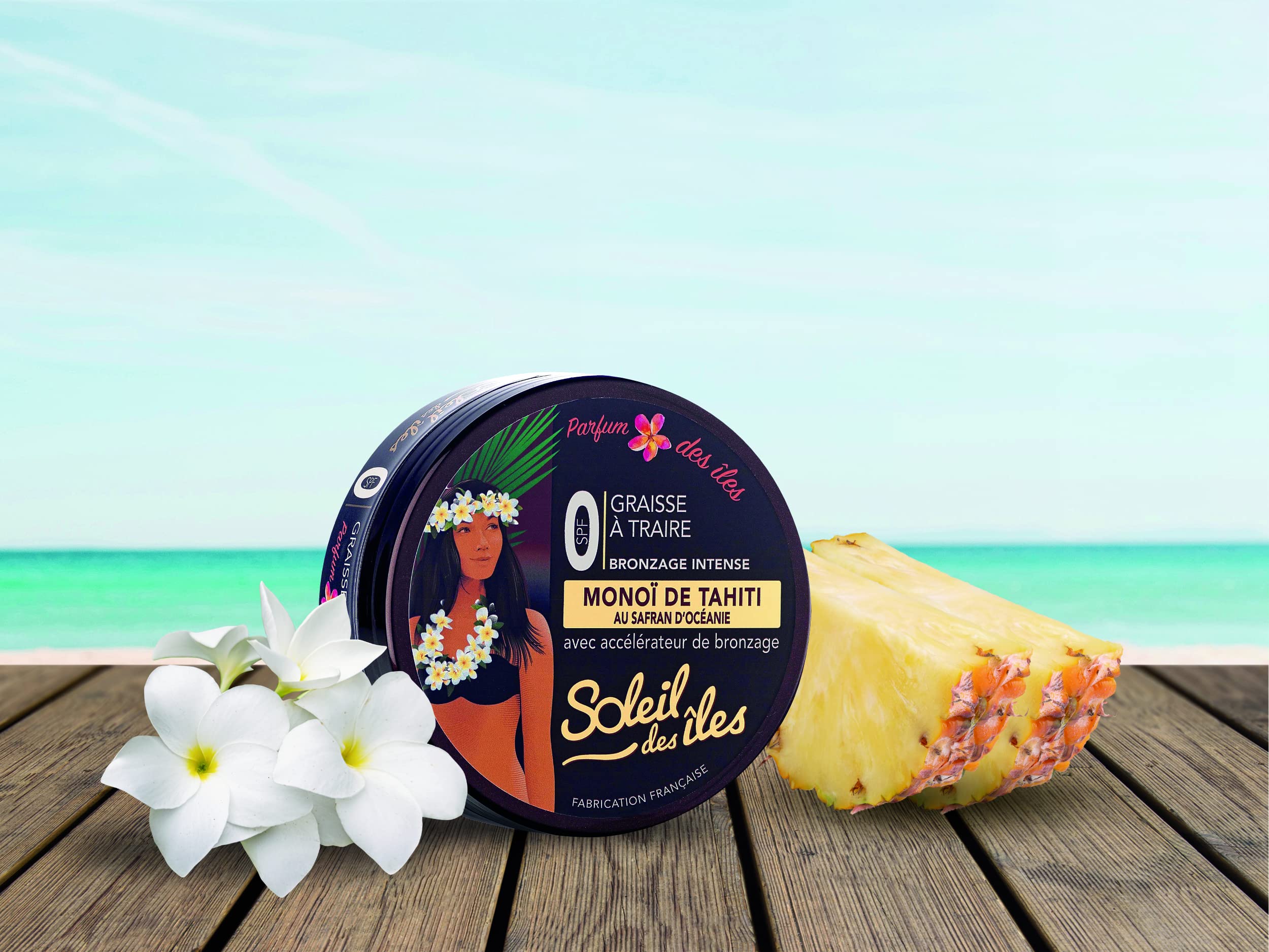 Soleil des Iles | Smar do doju Monoi de Tahiti + Rea, akcelerator opalania, wodoodporny, perfumy wysp, wyprodukowano we Francji
