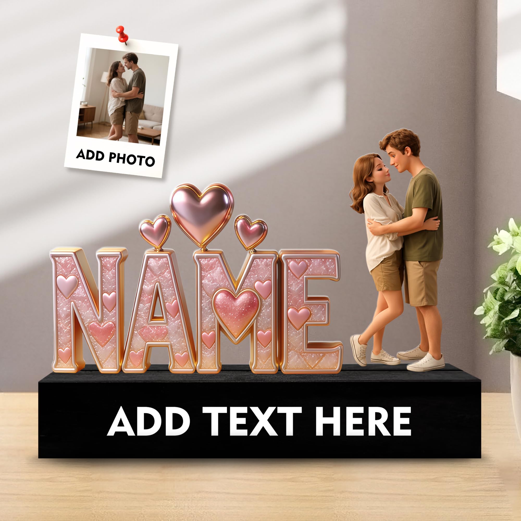 SosnSusn Personalized Couple Figurine Acrylic Desk Ornament, Custom Photo Figures Cartoon Style Name Plate for Desk Desktop Decor Plaque Home Decor Couple Valentine's Day Anniversary Birthday Gift's