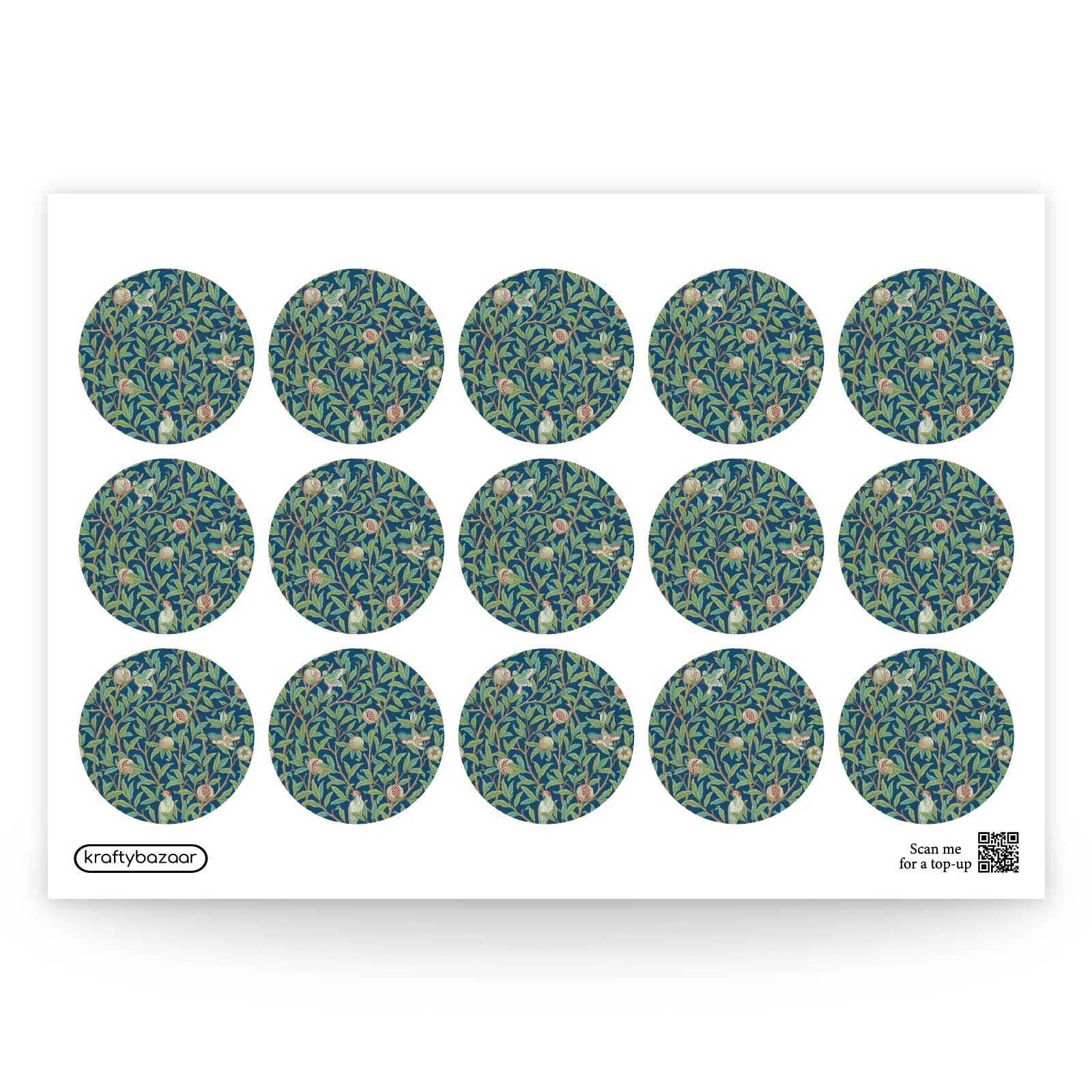 William Morris Birds and Pomegranate Paper Labels, 37mm Self-Adhesive Stickers, Multipack Stationery Craft Decor Labels (White Paper Labels, Pack of 540 Labels)