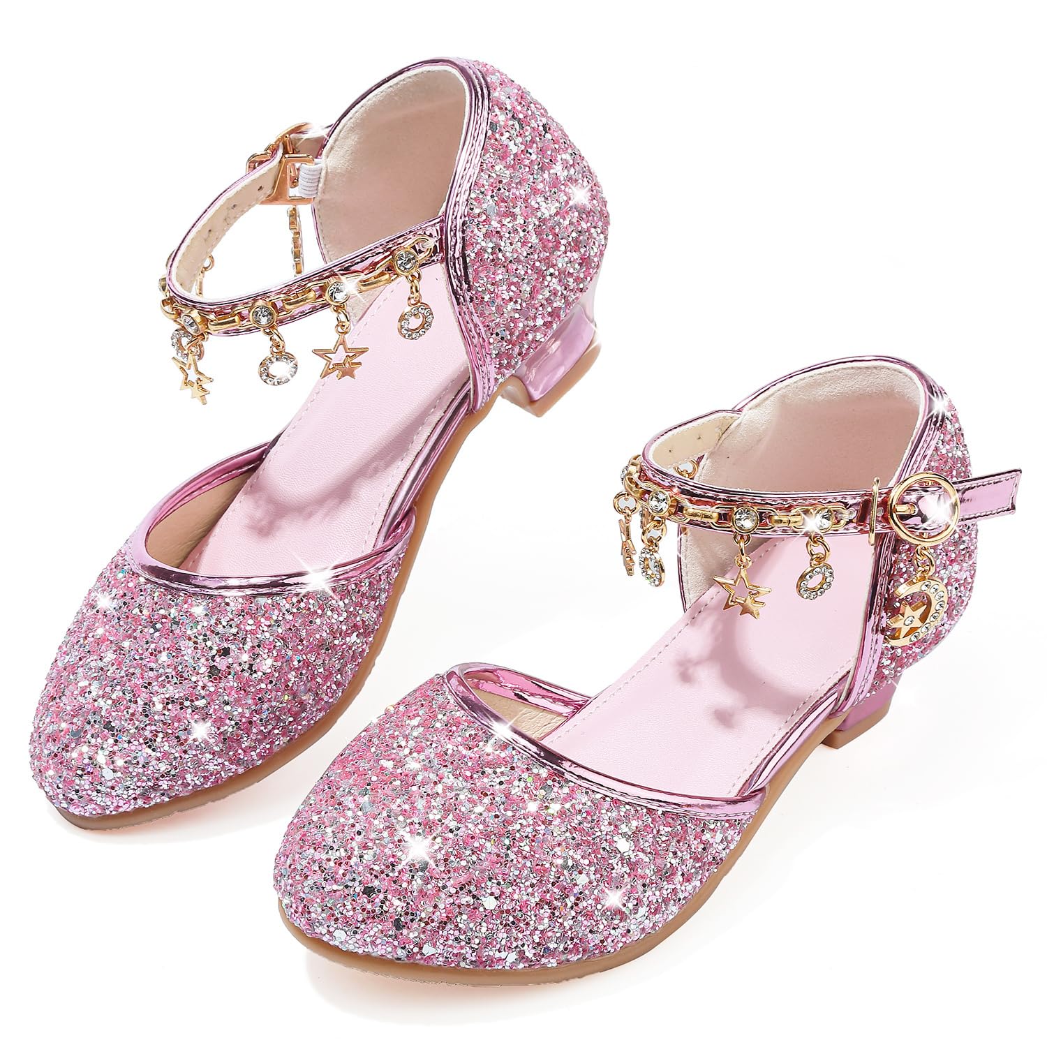 Chaussure Princesse Fille Paillettes Déguisement Talon Haut Cosplay Mariage Noël Anniversaire Cérémonie Fête Danseuses Ballerines Sandale Crystal Bling