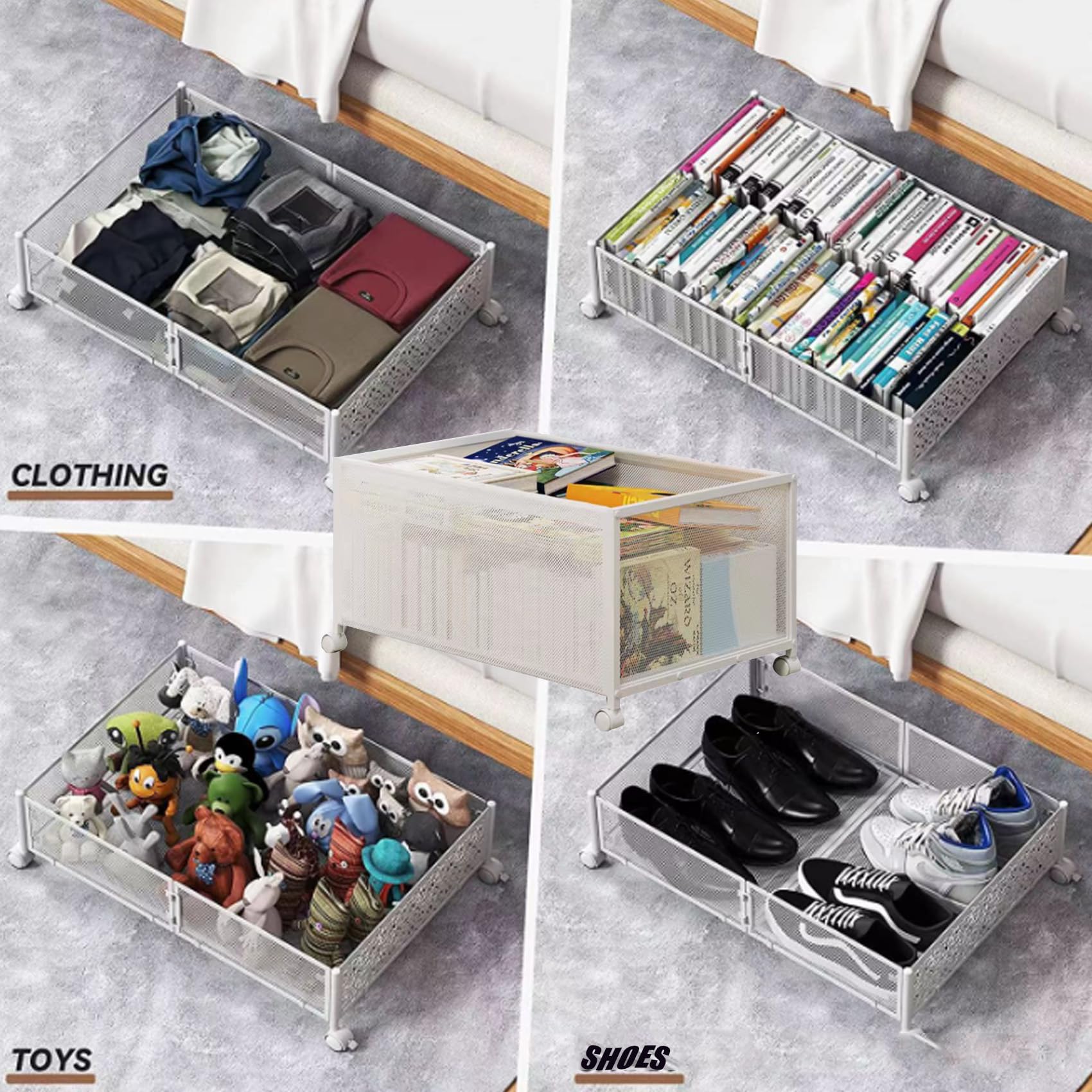 Conteneurs De Rangement sous Le Lit, Grands Tiroirs en MéTal avec roulettes pour VêTements, Livres, Couvertures, Chaussures