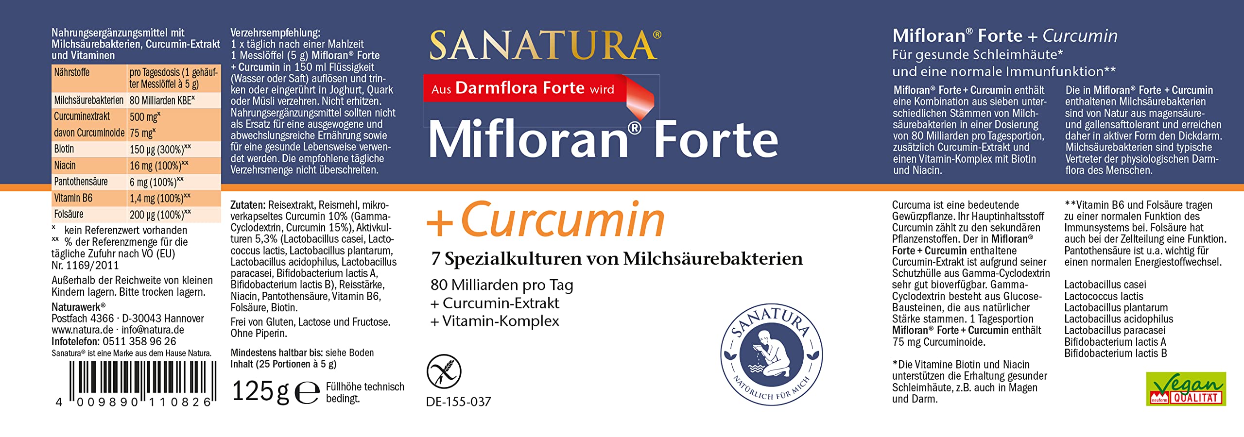 Sanatura Mifloran Forte + Curcumin 125g