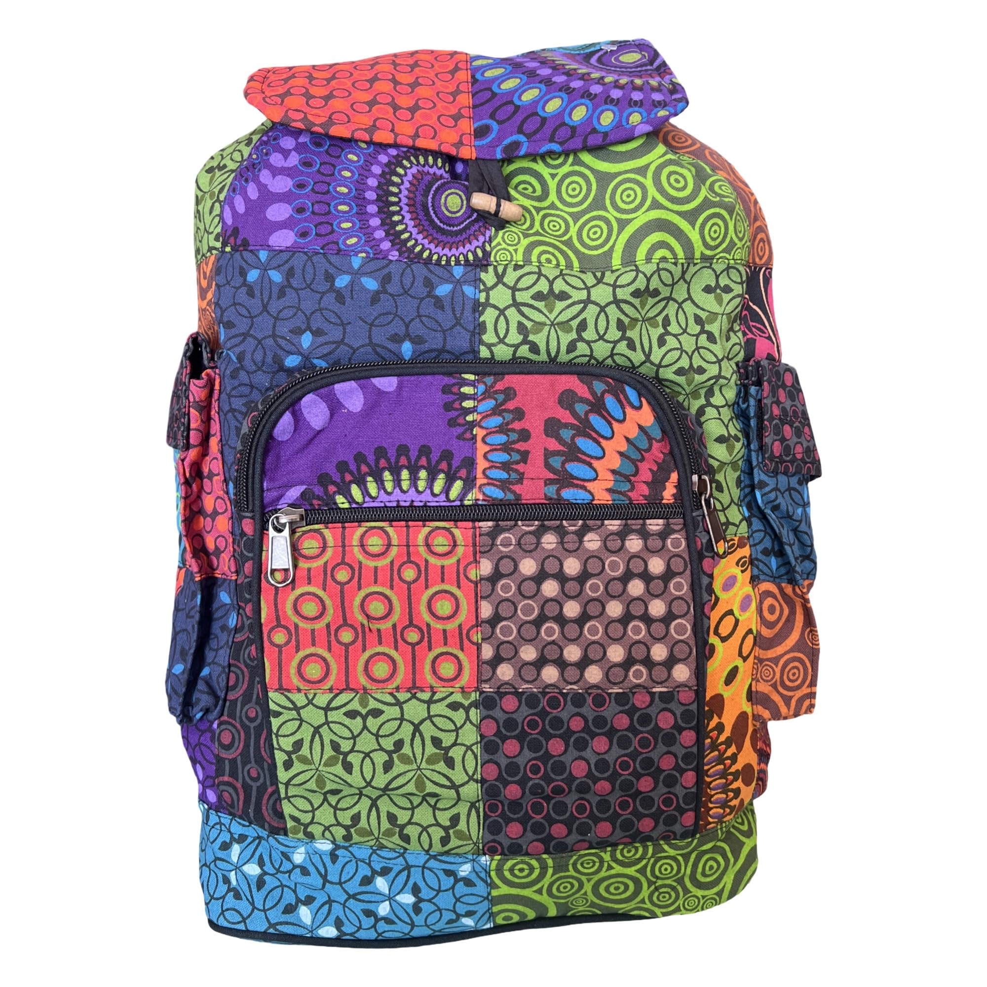 Mochila étnica de moda con diseño floral bohemio, con cremallera, estilo hippie