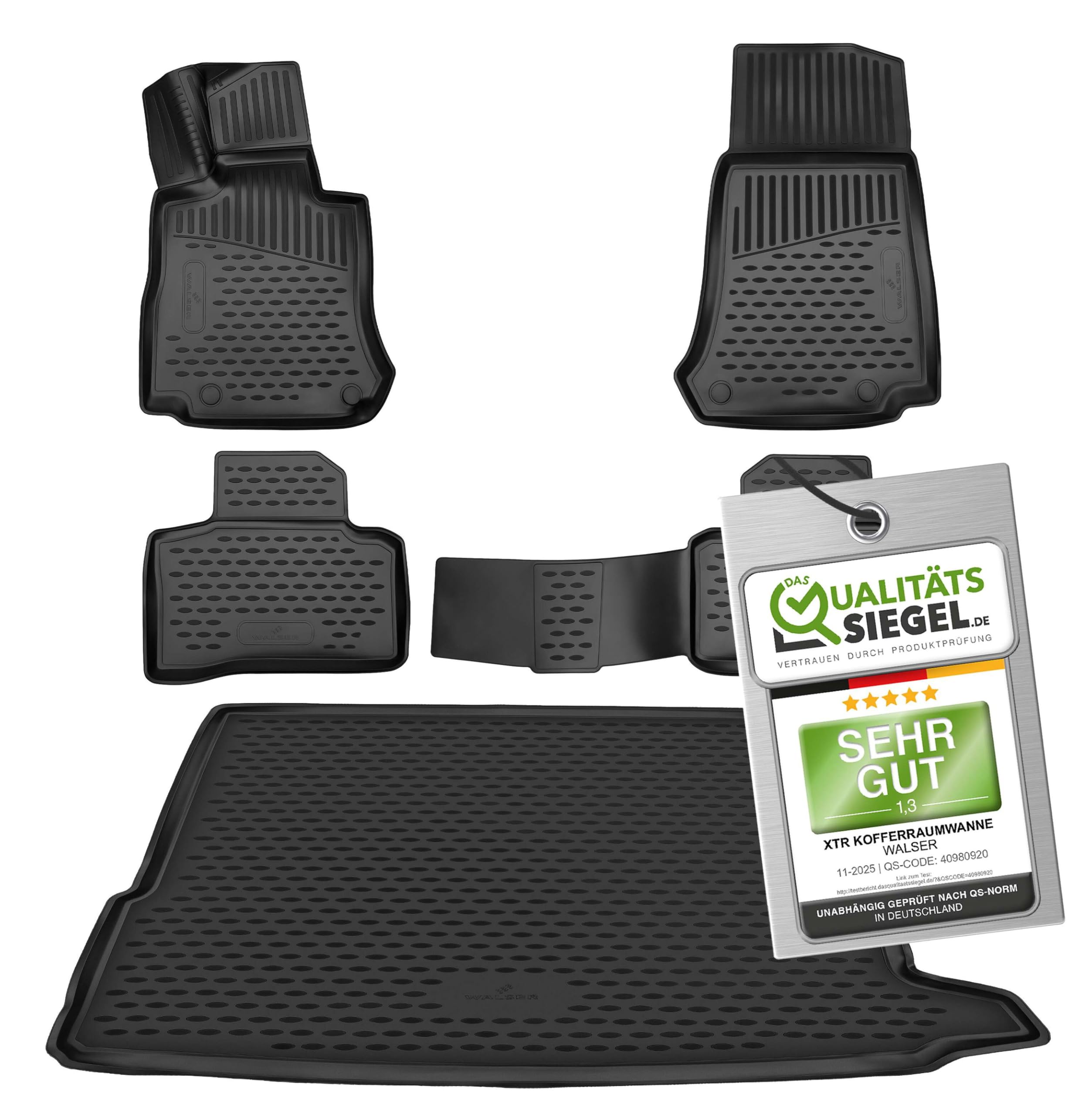WALSER Kofferraumwanne & Gummi Fussmatten Set für Mercedes-Benz GLC (X253) 06/2015-2023, 100% passgenaue Auto Fußmatten, Antirutschmatte PKW, Auto Gummimatten, Fussmatten Gummi