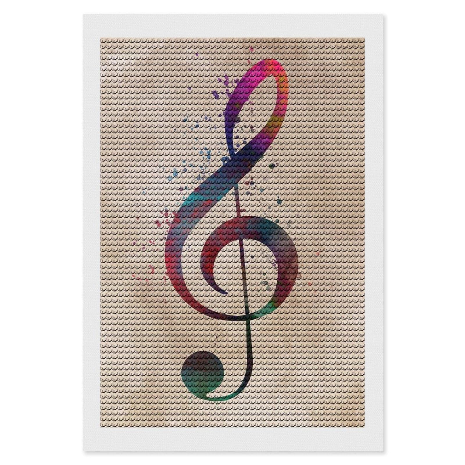 Junmoney Watercolor Treble Clef Diamond Painting Canvas Set 8"x12", Satisfying Creative Project, Easy to Follow Symbols, Fun Craft Experience