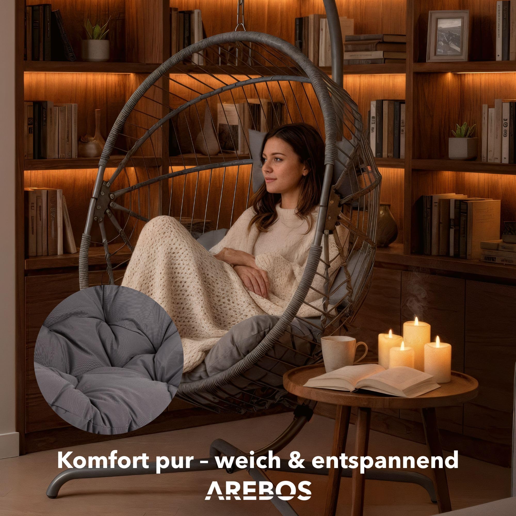 Arebos Hängesessel Outdoor mit Gestell | höhenverstellbar | 130 kg | Grau