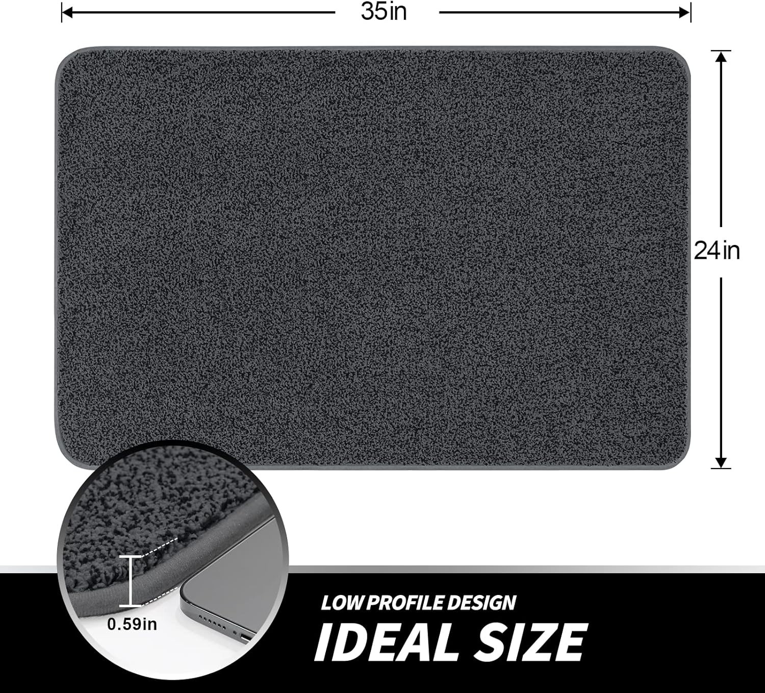 LINLA Indoor Doormat, Super Absorbs Mud Low Profile Door Mat 35" x 24", Washable Non-Slip Rubber Entrance Mat for Doorways Inside Dirt Trapper Mats Shoes Scraper, Dark Gray
