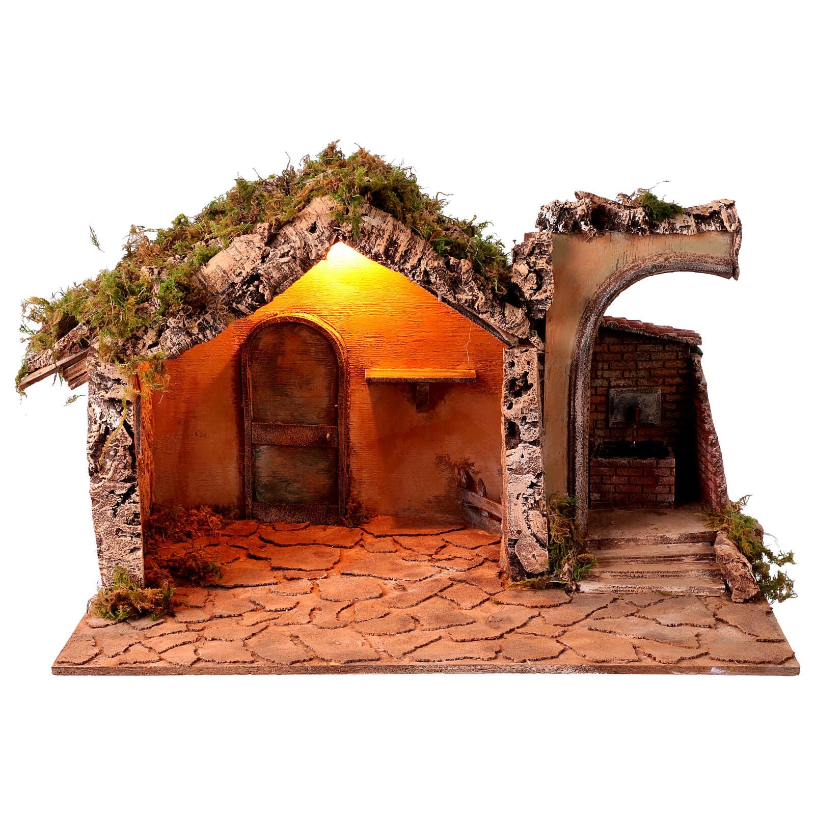 Holyart Crèche Napolitaine: Décor dans ruines Fontaine et éclairage crèche de Naples 38x39,5x34,2 cm