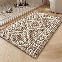 PADOOR Waffle Bath Mat Super Absorbent Non-Slip Machine Washable Bathroom Rug with Tassels Brown Cream 17x28