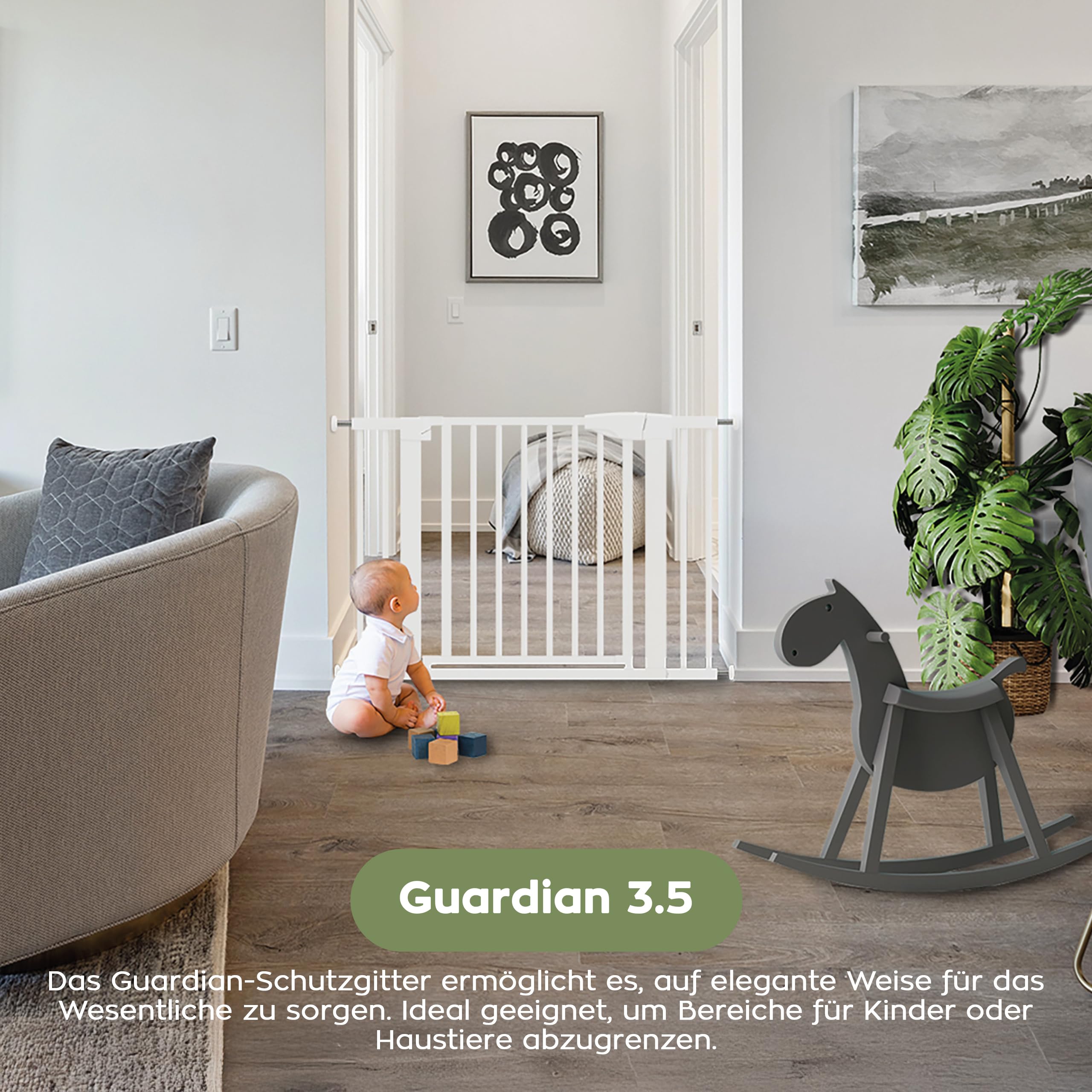 TULANO Guardian 3.5 | bariera ochronna | Obrotowa | dla dzieci i zwierząt | 75 do 110 cm | bez wiercenia | metalowa | biała