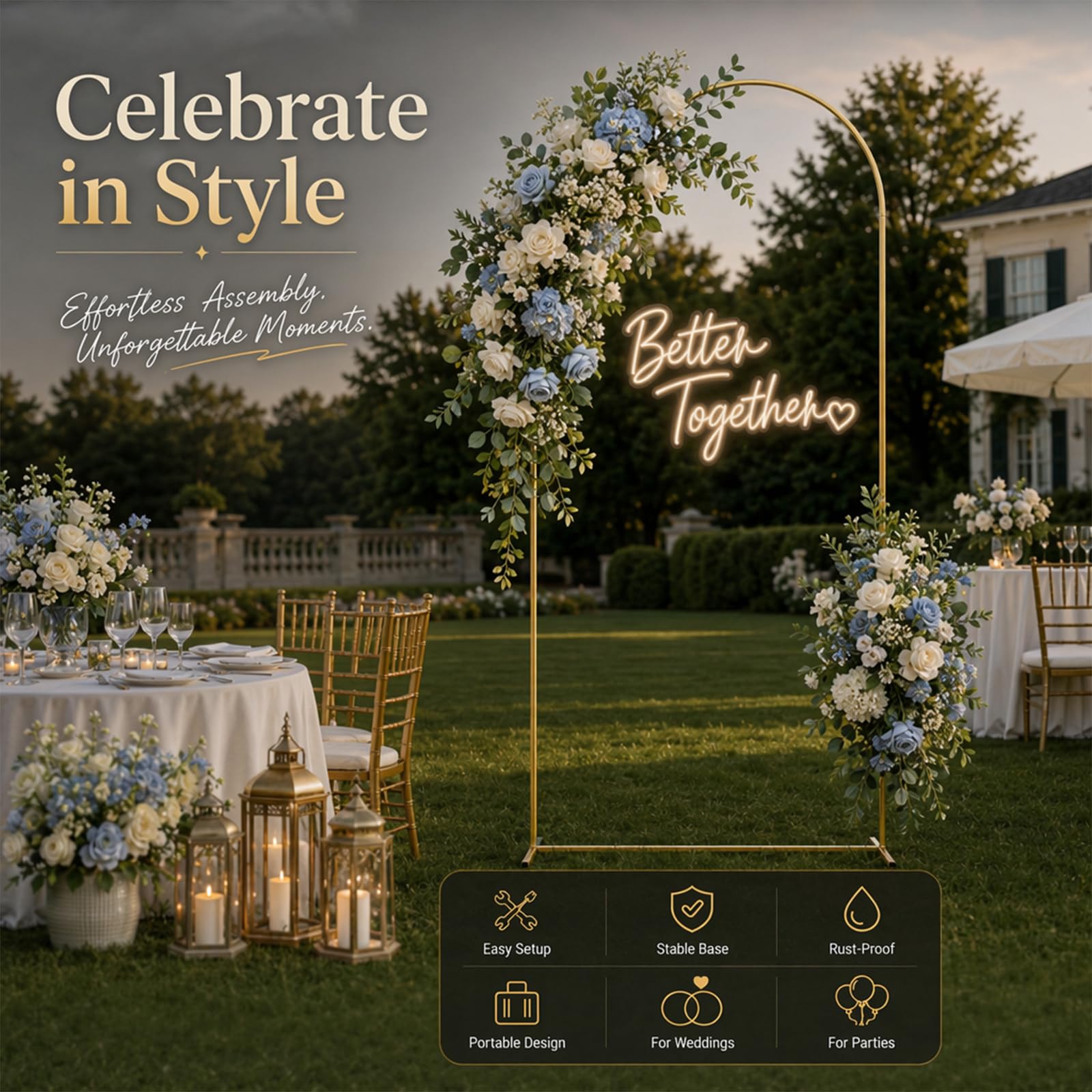 Goldfarbener Hochzeitsbogen 120x220cm – Eleganter Party-Hintergrund