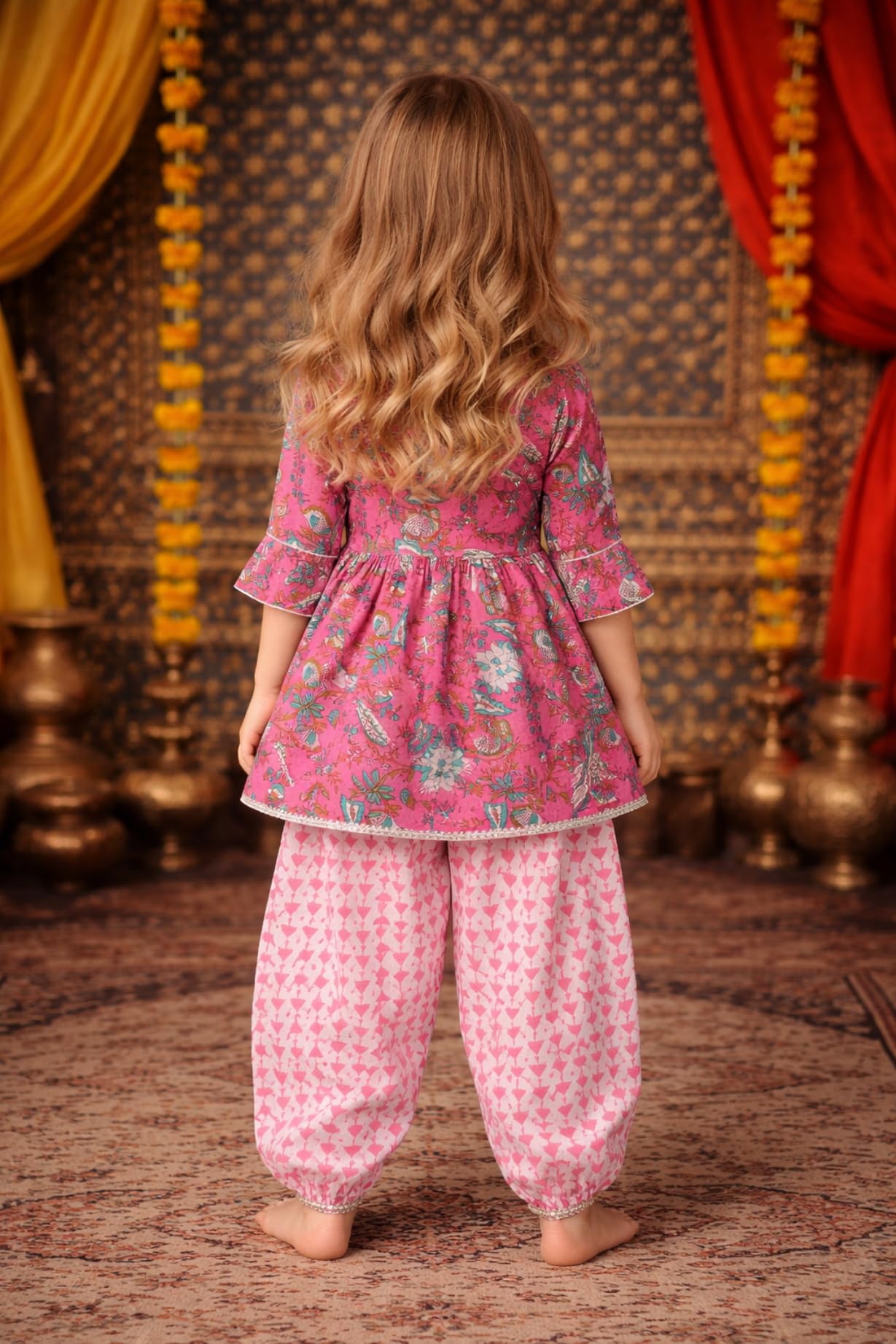 Arshia Fashions Baby Girls Ethnic Kurta Salwar Set | Cotton Traditional Indian Outfit for Kids | Floral Printed Kurti with Salwar 1