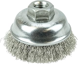 Weiler 13188 3-1/2" Crimped Wire Cup Brush, .014" Stainless Steel Fill, 5/8"-11 UNC NUT, Made in the USA
