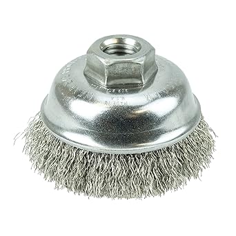 Weiler Wire Cup Brush, Threaded Hole, Stainless Steel 302, Crimped Wire, 3-1/2 Diameter, 0.014 Wire Diameter, 5/8-11 Arbor, 7/8 Bristle Length, 12000 rpm (Pack of 1)