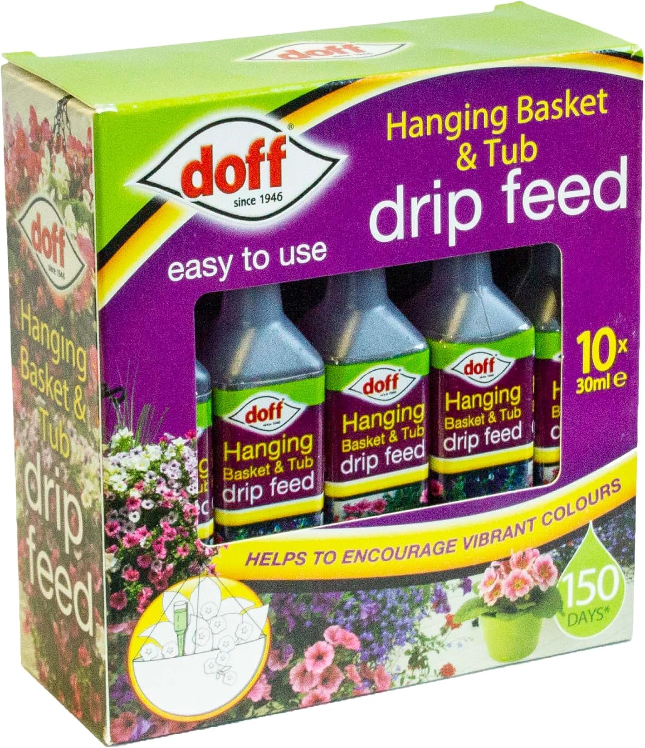 DOFF Hanging Basket & Tub Drip Feeders 10 Pack Ready-to-Use - Easy to Use Help in the Growth of Vibrant Colors & Bloom House Plant Food