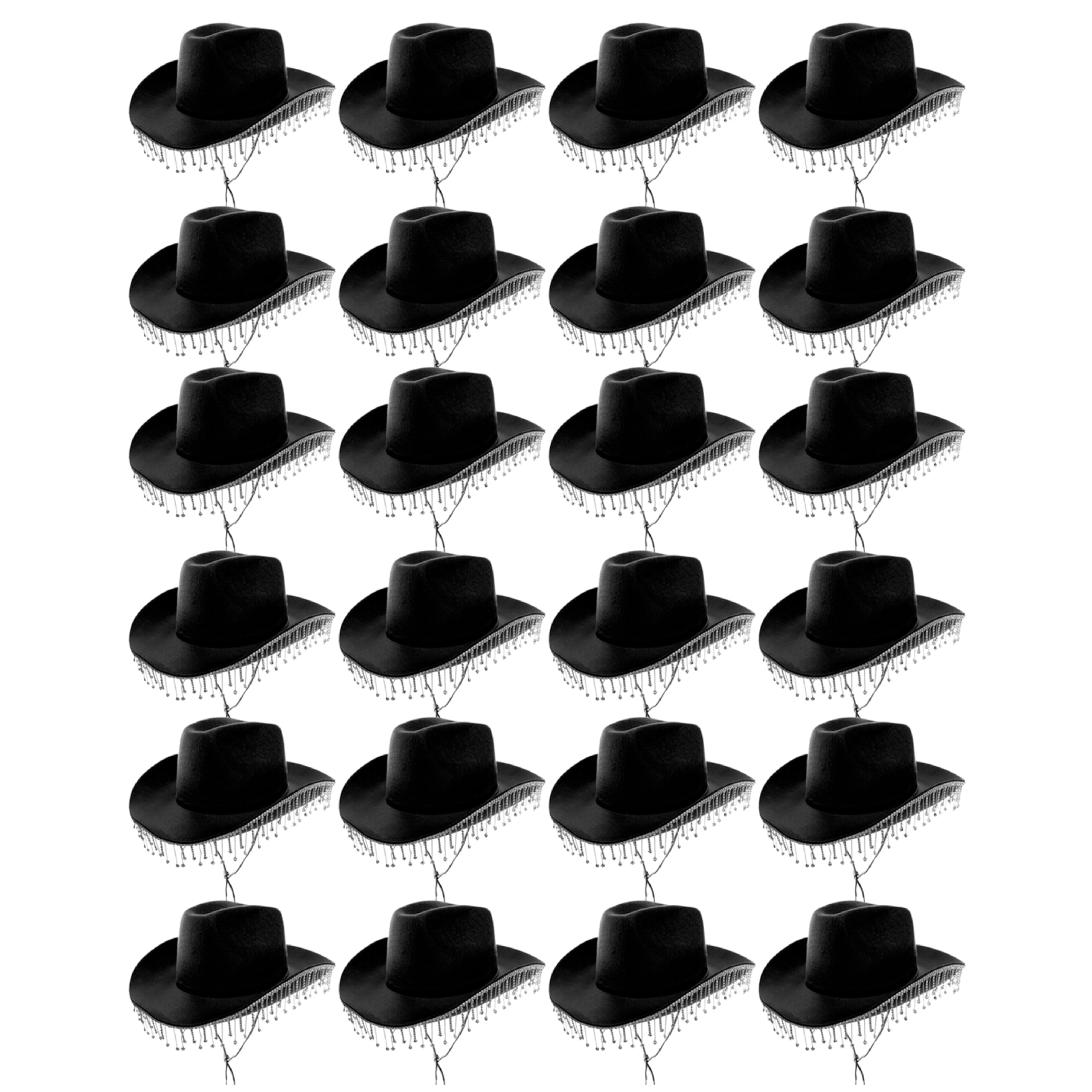 Black Cowboy Hat With Diamantes - Black Cowboy With Diamanté Detailing - Perfect for Music Events and Other Fancy Dress Events - Pack Of 24