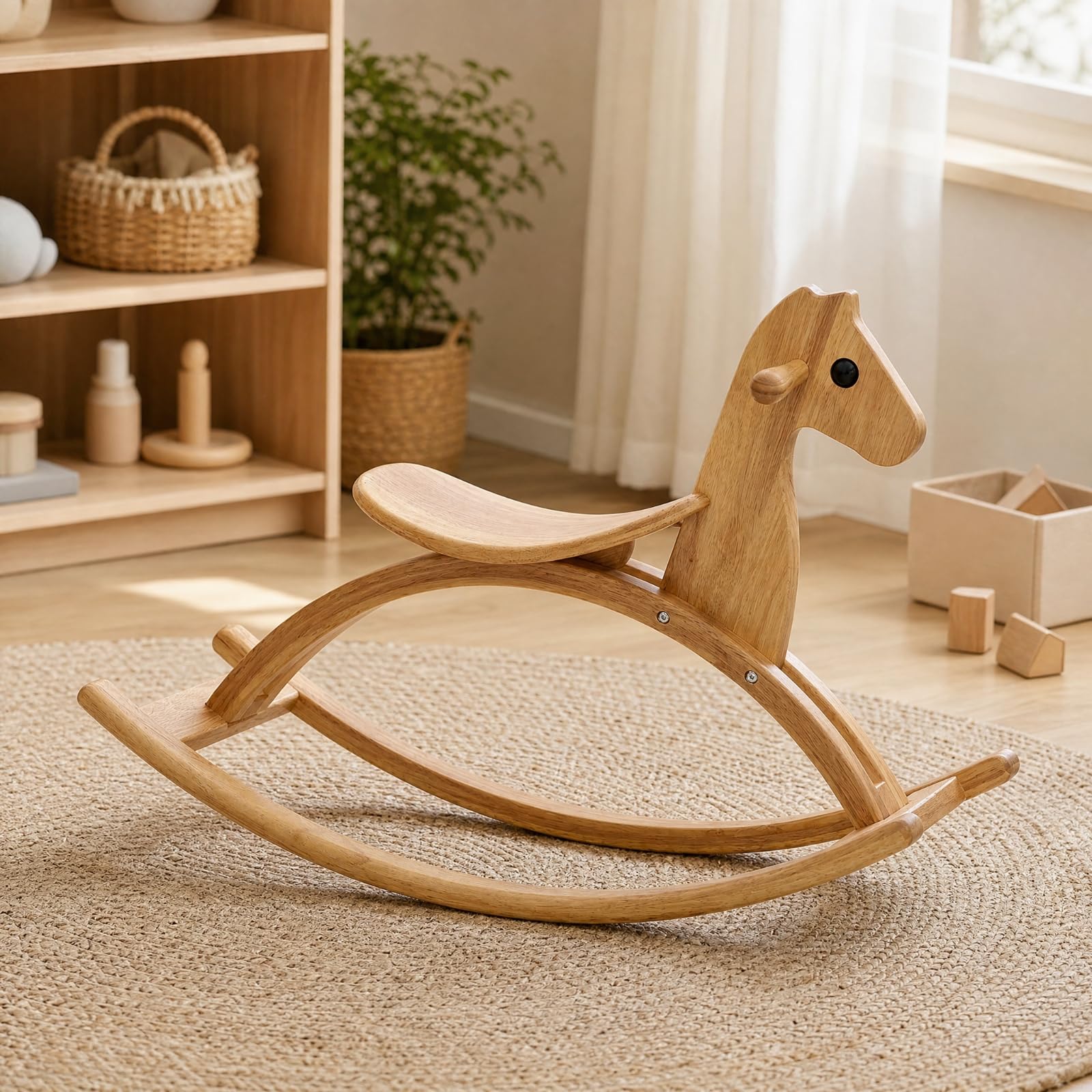 Taburete Mecedor Resistente Balancín Infantil con Asiento Silla para Niños, Madera