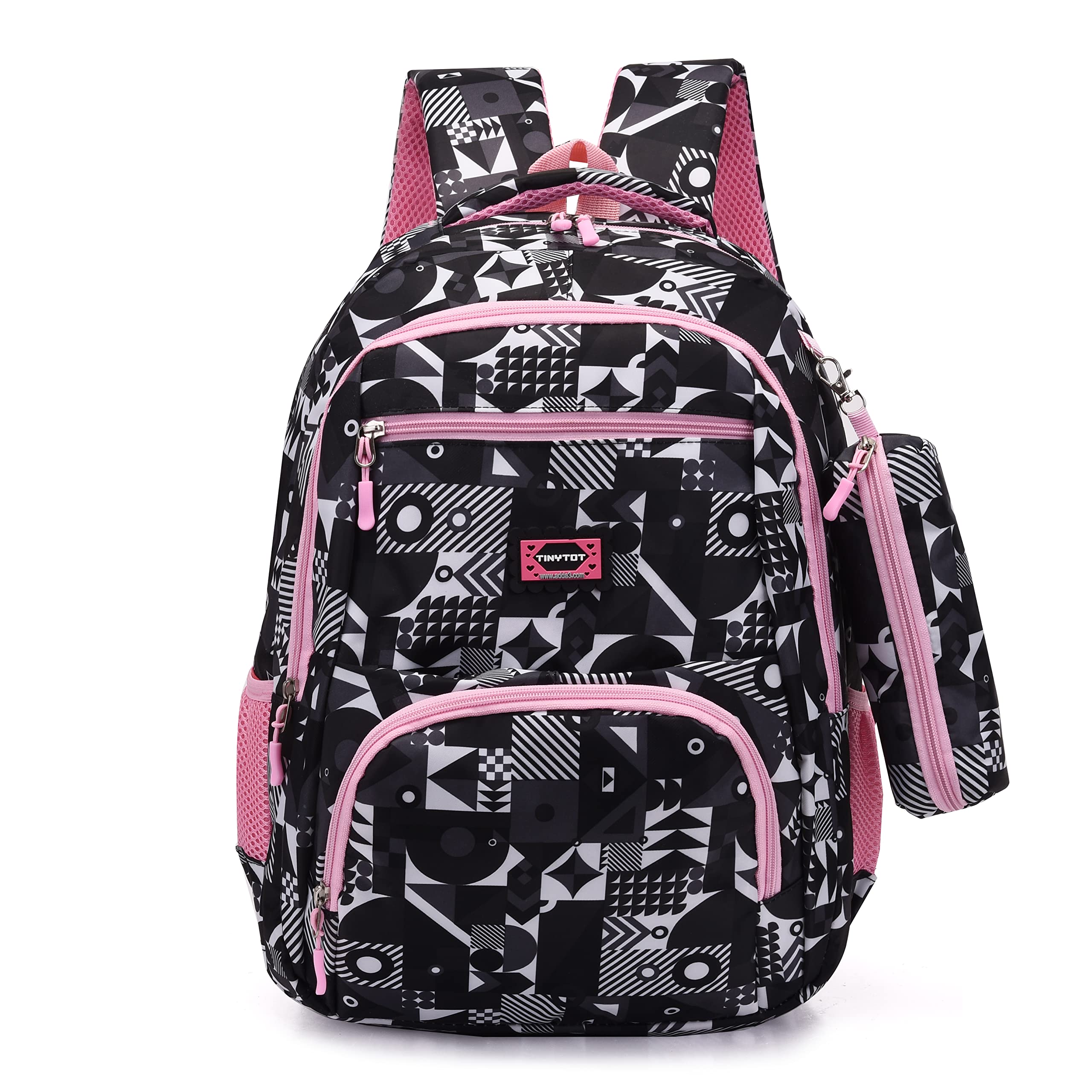 Tinytot School Bag for Girl – 26 Lire, 18 Inches, Durable & Sleek Waterproof Tuition Bag for Girls, Geometric print, Multicolour School Backpack, Picnic & Travel Bag, College Bag for Girls
