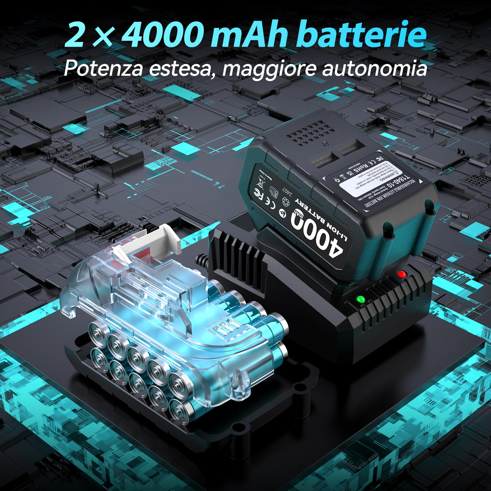 Avvitatore a impulsi a batteria 1600 Nm 1/2", 2 batterie 4000mAh con caricatore rapido, 21V Avvitatore Elettrico bussole 17-19-21-24 mm + prolunga 5", ideale per auto, camion, garage, officina