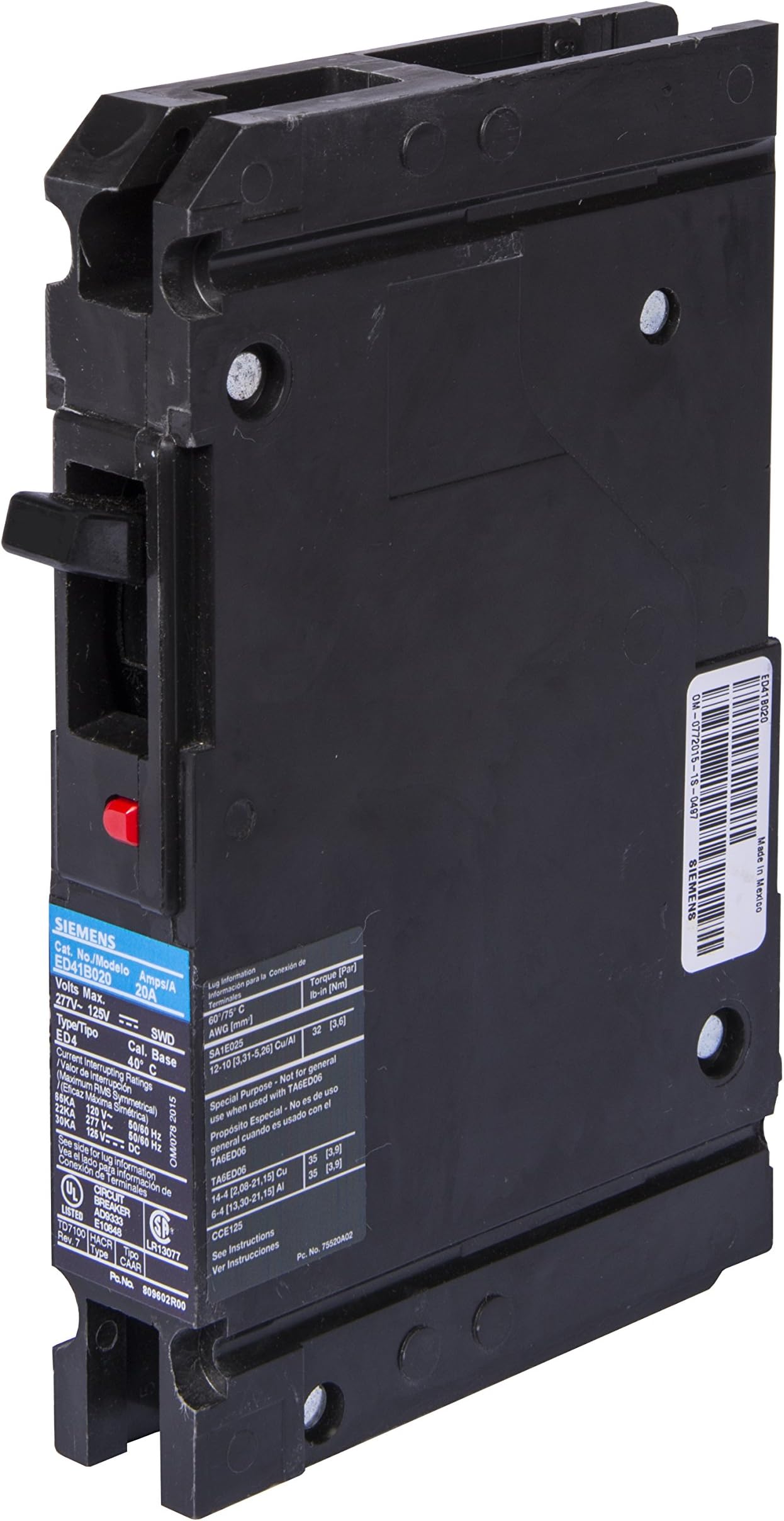 ED41B020 Circuit Breaker, Type ED4, 20 Amp, 1 Pole