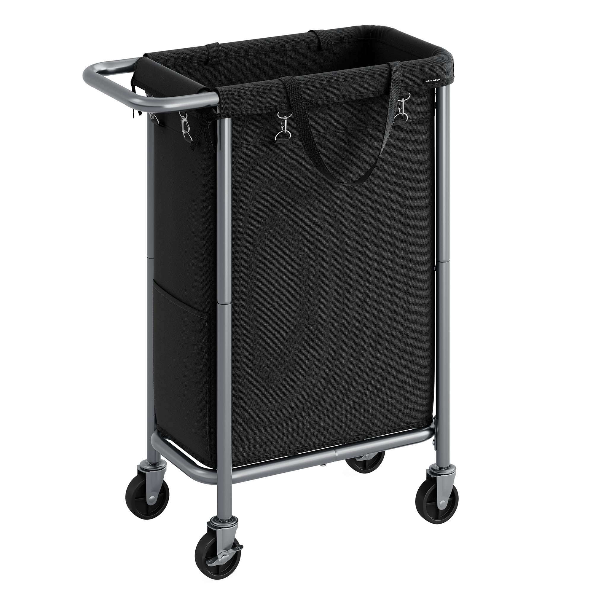 SONGMICS Laundry Basket on Wheels, Laundry Hamper, 23.8 Gallons (90L), Removable Liner, Steel Frame with Handle, Large Linen Storage, 61 x 29 x 81 cm, Ink Black RLS003B01