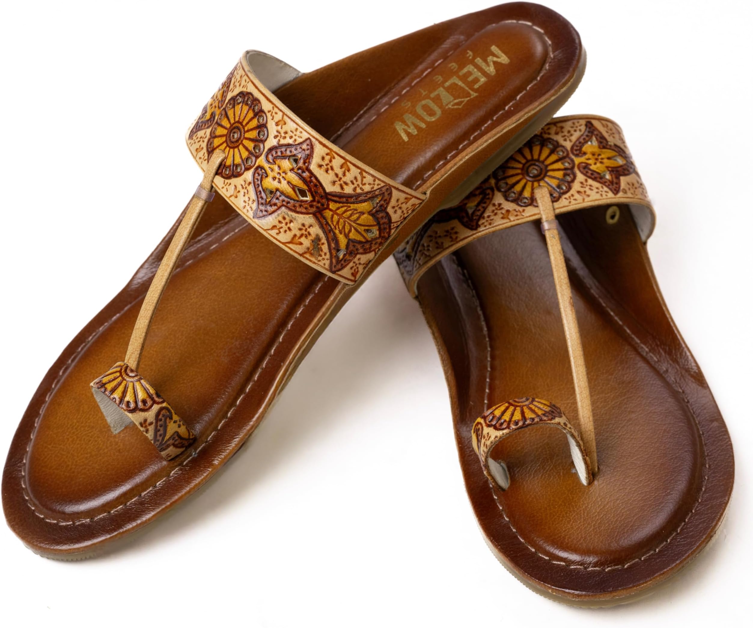 Women’s Leather Kolhapuri Chappals – Handmade Ethnic Flats, Sandals & Slip-On Footwear with Durable TPR Non-Slip Sole