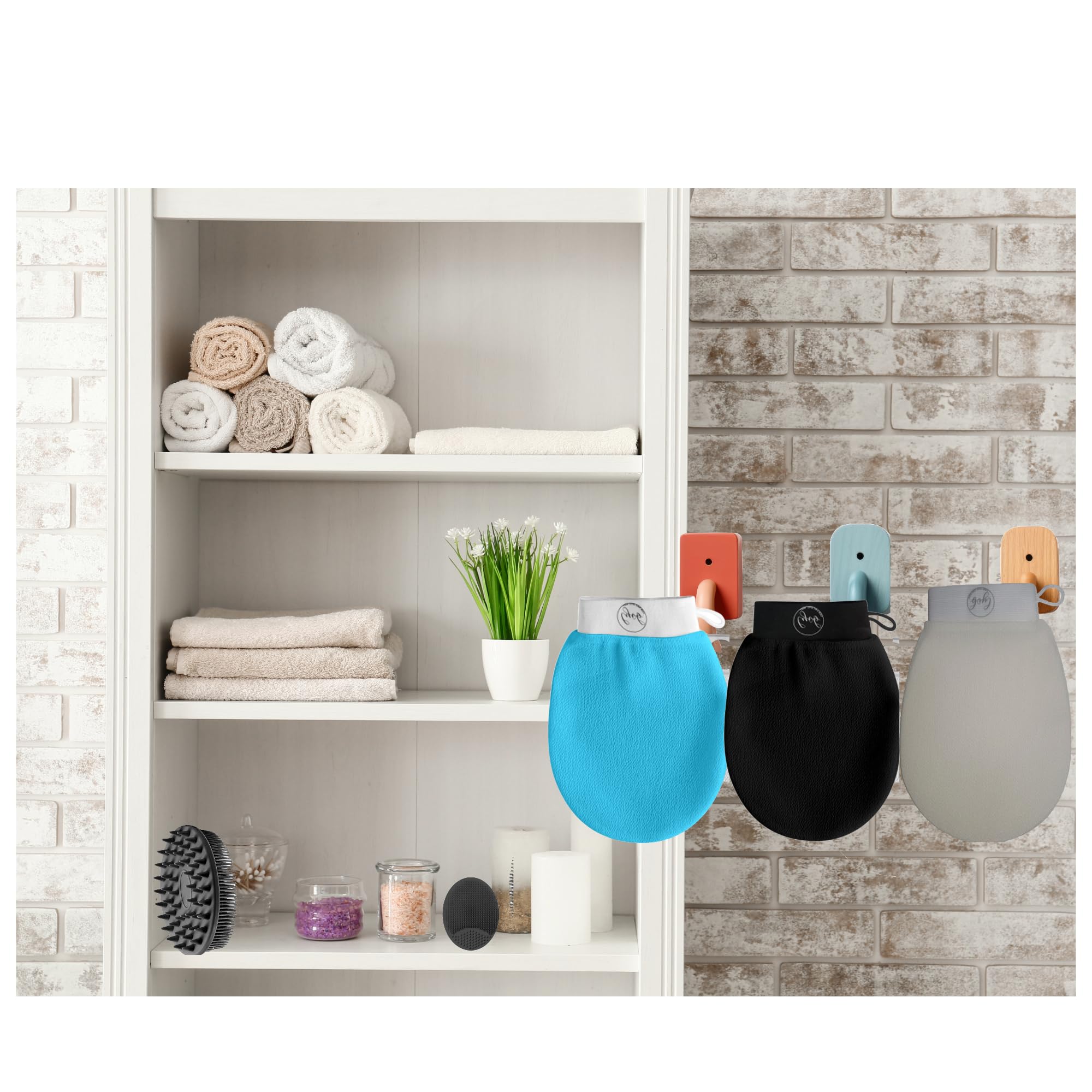 Paquete exfoliante para el cuidado de la piel de 3 en uno: LYOB-Silicone cepillo para el cuerpo y la cara y 3 guantes de fibra de viscosa (azul)