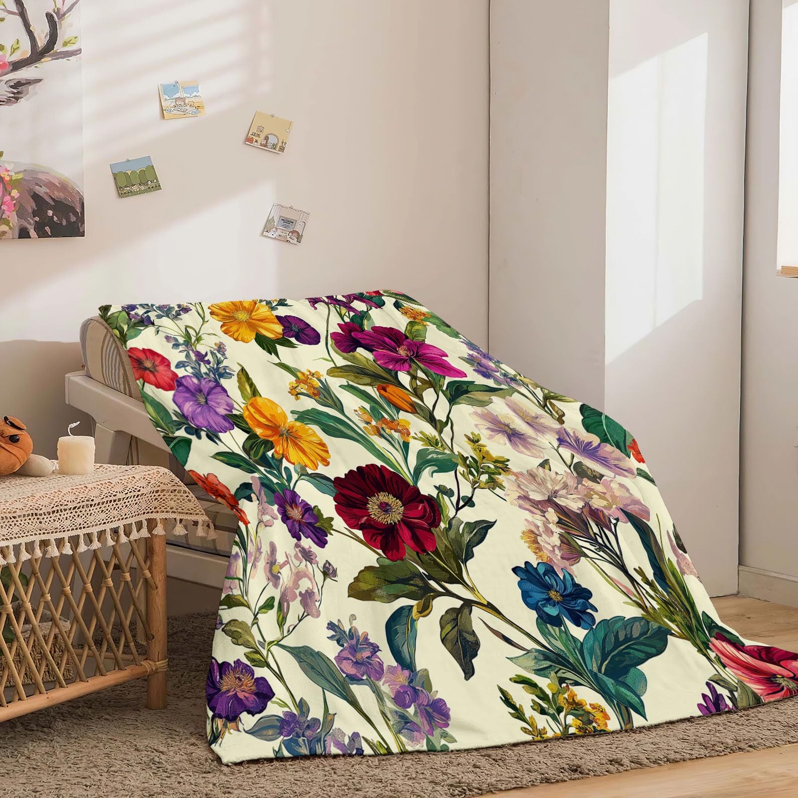 Générique Couverture Plaid 180 x 200 cm Fleurs Plantes - Polaire 3D Imprimée Douce et Chaude - Jeté de Canapé Flanelle pour Lit, Bébé, Bureau, Sieste