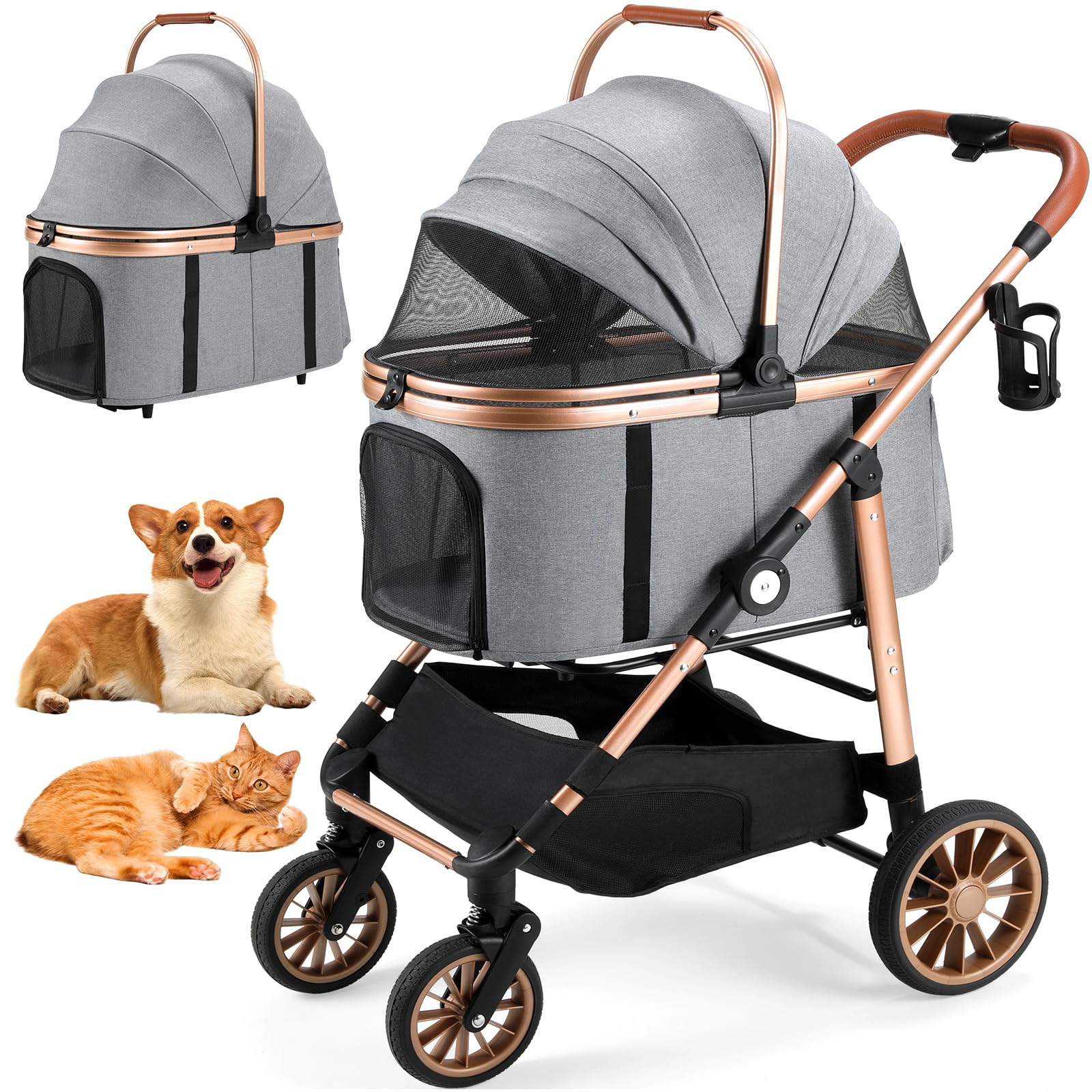 MAMIZO Pet Stroller for Medium Dogs Up to 44 lbs with Detachable Carrier