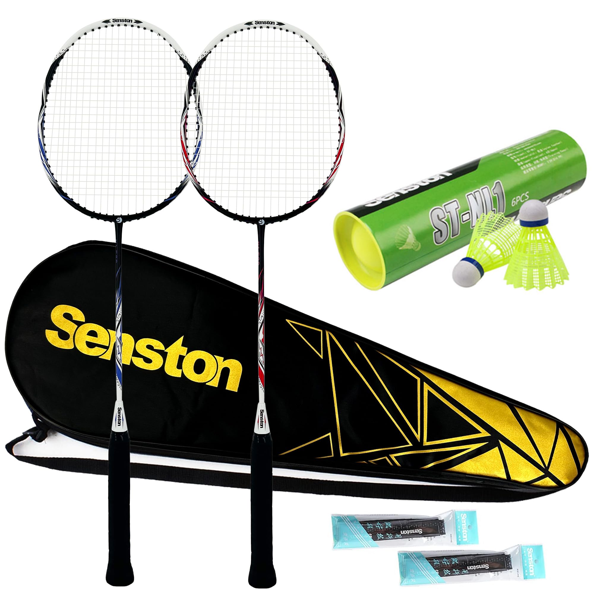 Senston Racchette Badminton in Fibra di Carbonio per Allenamento, Badminton Set con Borsa e 6 Volani in Nylon