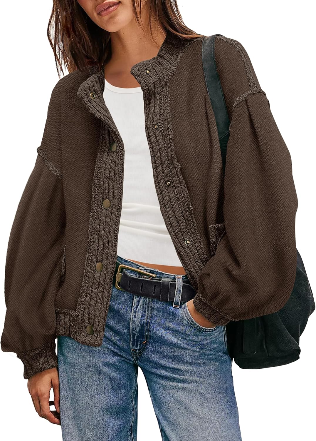 SENSERISE Womens Sweatshirt Cardigan Lightweight Fall Jackets Button Down Cardigans Casual Long Sleeve Coats with Pockets