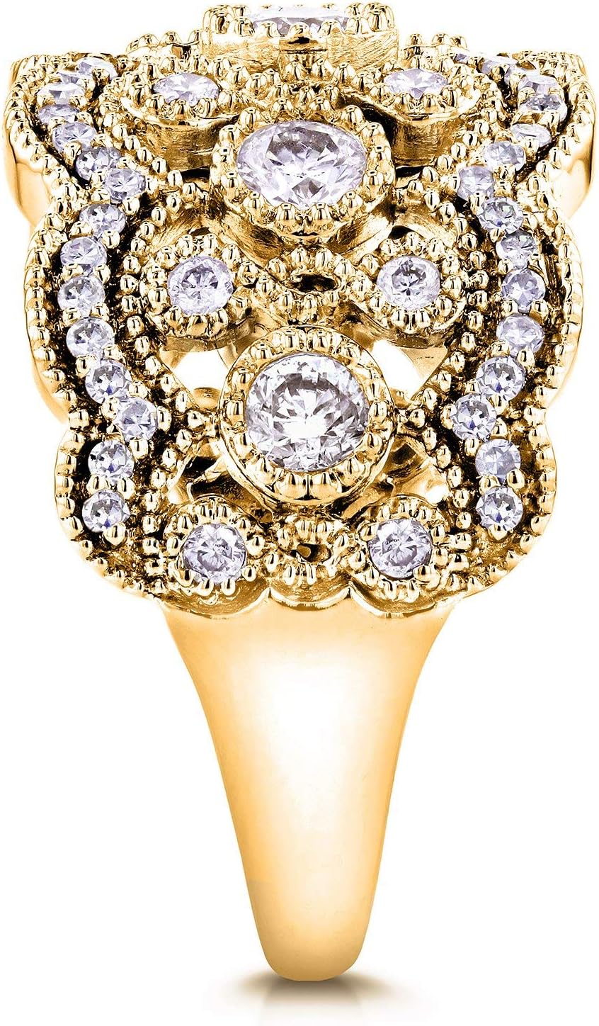 Kobelli Diamond Antique Style Beads Wide Anniversary Ring 3/4 CTW in 10K Yellow Gold