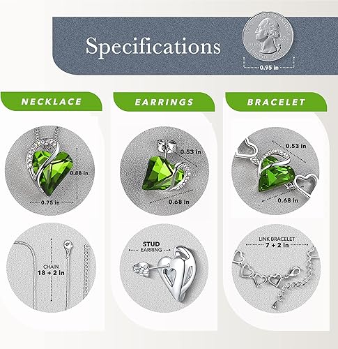 Miniatura 3 de Leafael Collar de corazón de amor infinito, aretes y pulsera para mujer, joyería de cristal de piedra natal de agosto, regalos de tono plateado