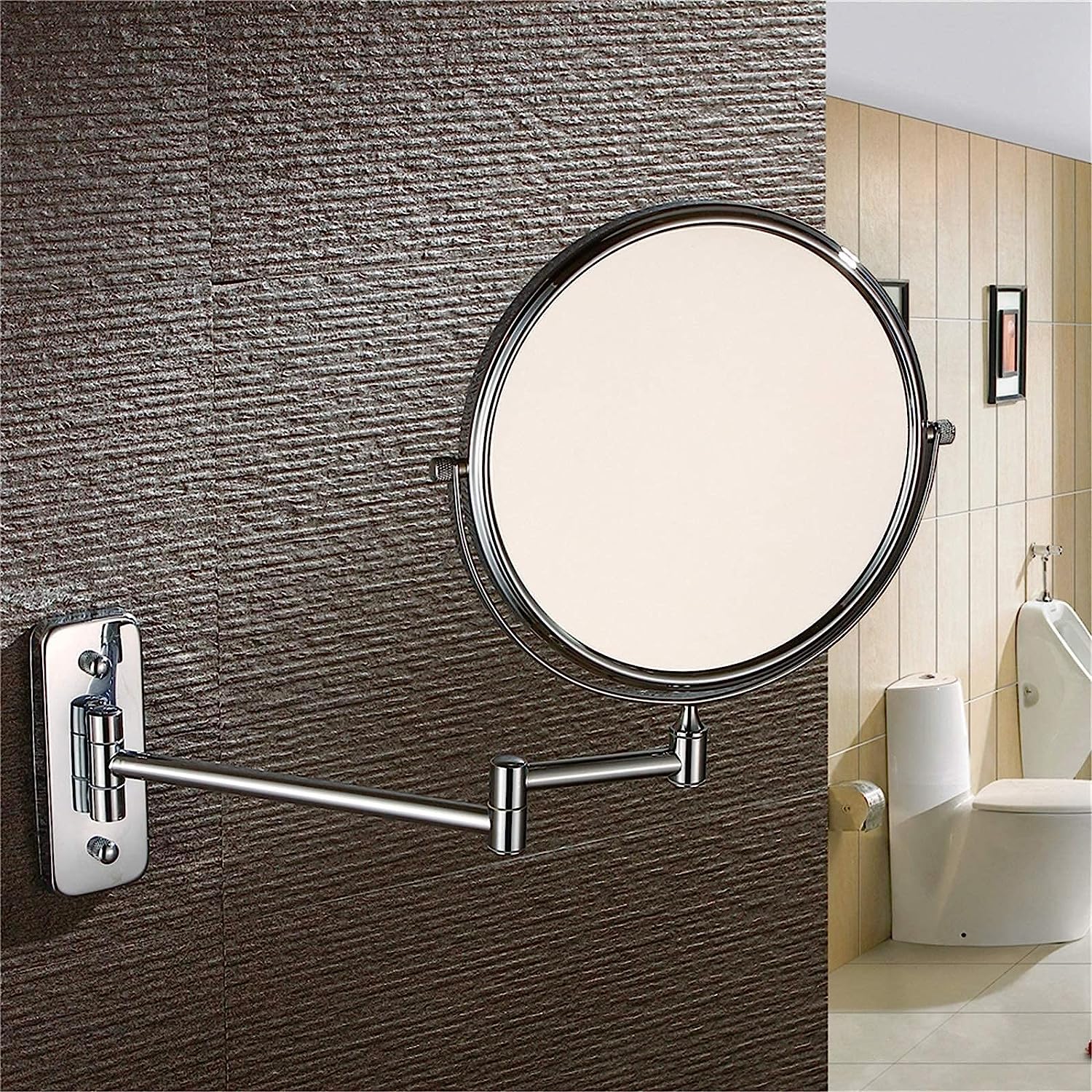 Espejos montados en la pared, espejos de maquillaje cromados de 8 pulgadas, espejo de aumento de latón de doble cara (Color: 10x)