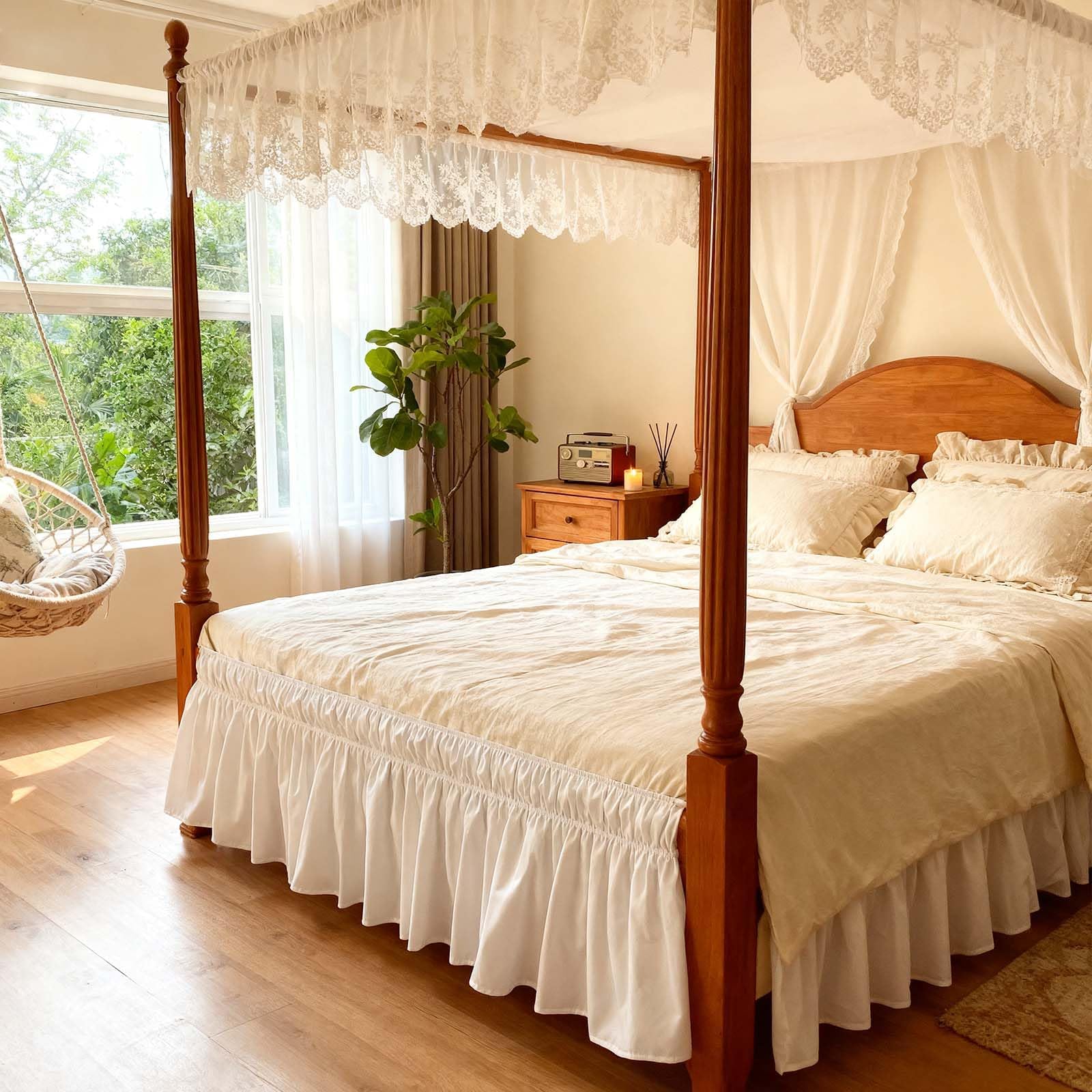 Gonna da Letto,203*153*40 cm,Gonna da letto con volant,Gonna da Letto Elasticizzata,Elastico Avvolgente mantovane Giroletto,Gonna da Letto con volant antipolvere,con orlo,adatto per letto matrimoniale