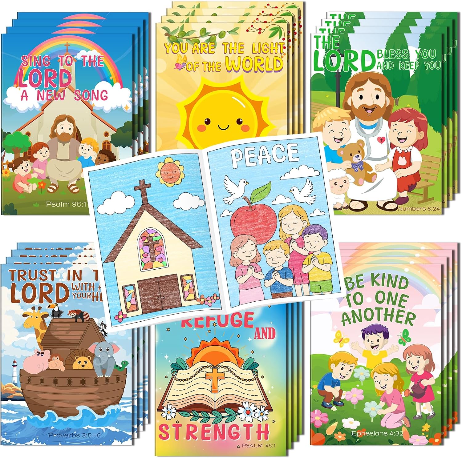 Kalysky 24Pcs Christian Bible Coloring Books for Kids | Mini Religious Jesus Stories Booklet Bulk,DIY Art Drawing Book Activity Supplies for Church Sunday School Classroom Rewards