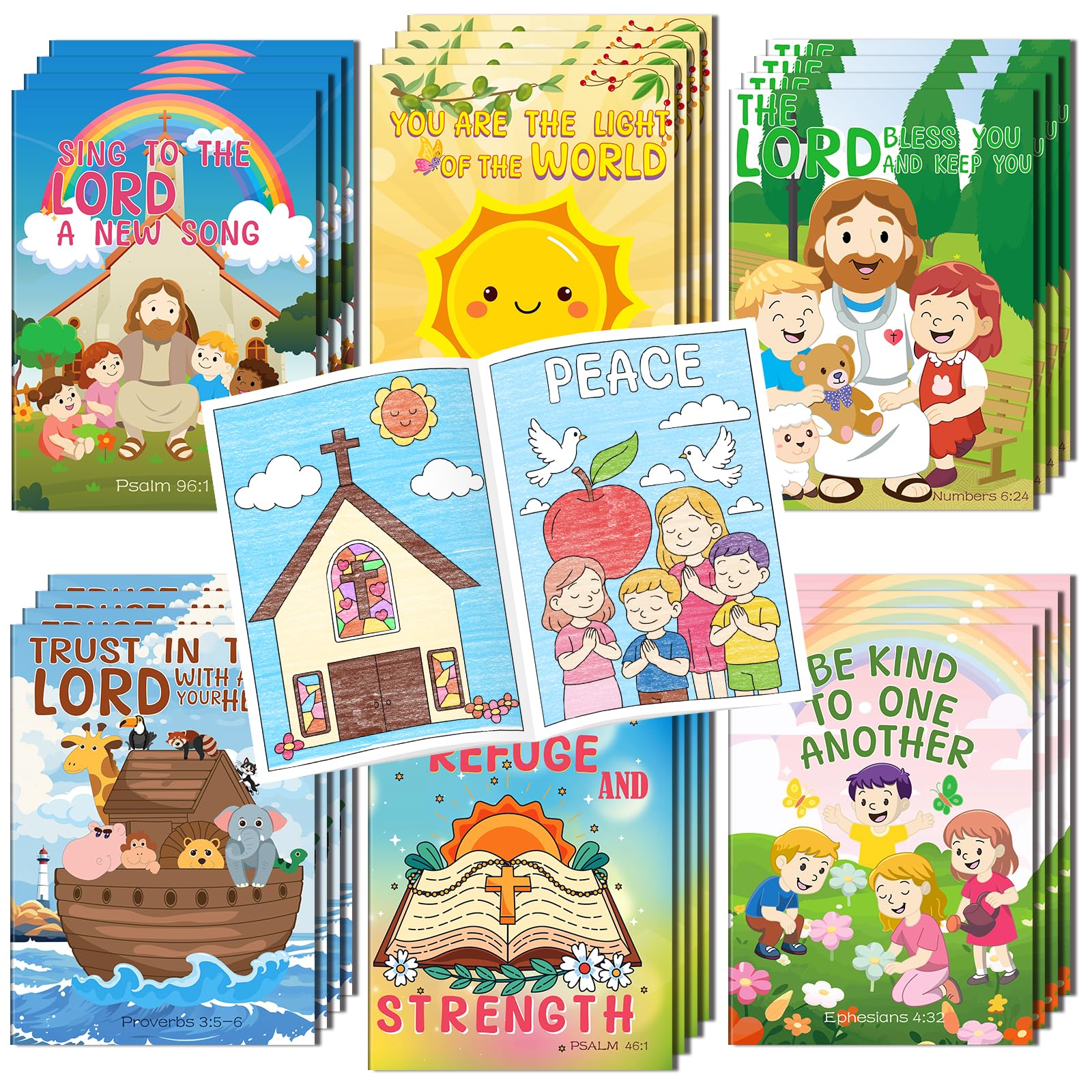 Kalysky 24Pcs Mini Christian Bible Colouring Books Bulk for Kids, Religious Party Favors Activity Books for Kids Operation Christmas Child Sunday School Classroom Goodie Bags Stuffers Gifts Travel
