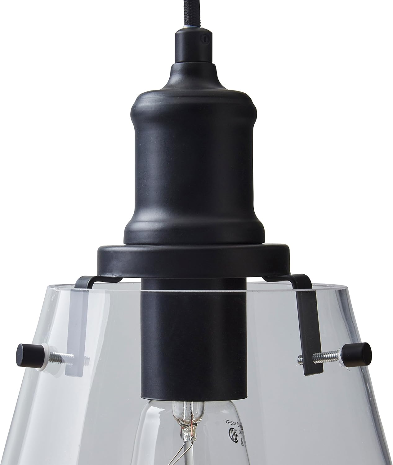 Big Sale Amazon Brand – Stone & Beam Melissa Industrial Round Glass Single Pendant Fixture With Light Bulb - 6.75 x 6.75 Inches, 14.5 - 62.5 Inch Cord, Black