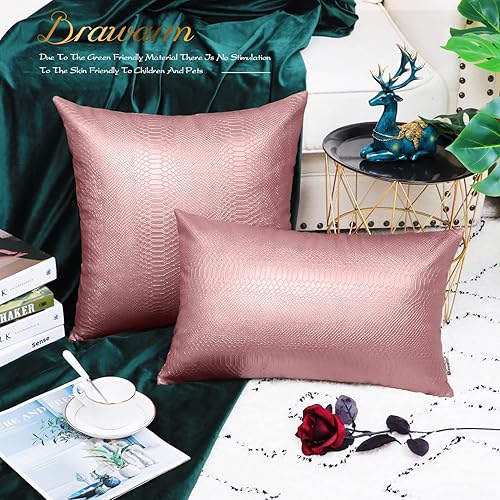 Miniatura 84 de BRAWARM Fundas de almohada de piel sintética de 16 x 16 pulgadas, paquete de 2 fundas de almohada de cuero plateado, almohadas decorativas de piel