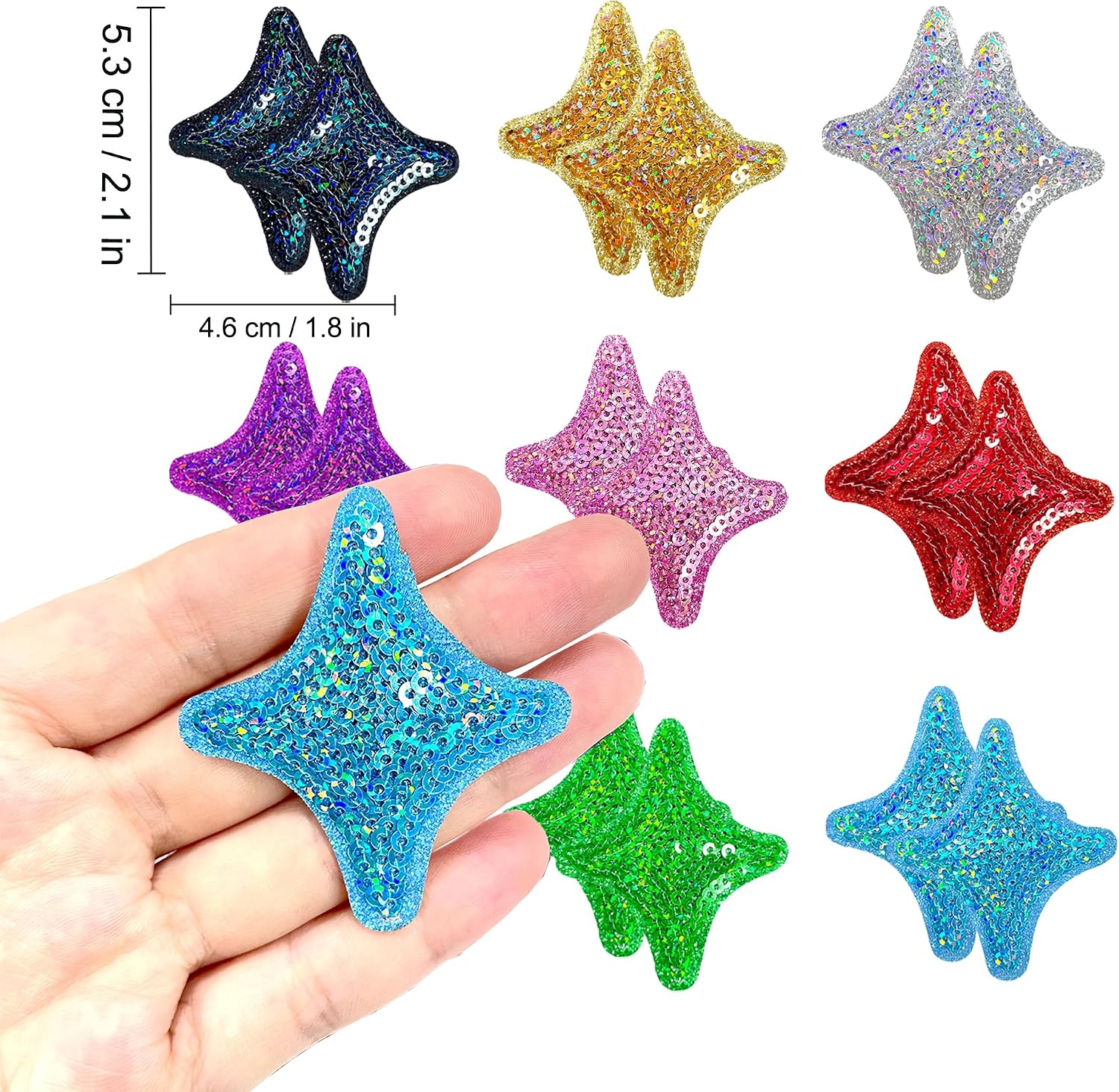 Jongdari 18PCS Sequin Star Iron on Patches, Colorful Shiny Star Applique Patch, Sew On Embroidered Applique Sewing Patches for Hats, Bags, Jackets, Jeans DIY Patches - 9 Colors image 2
