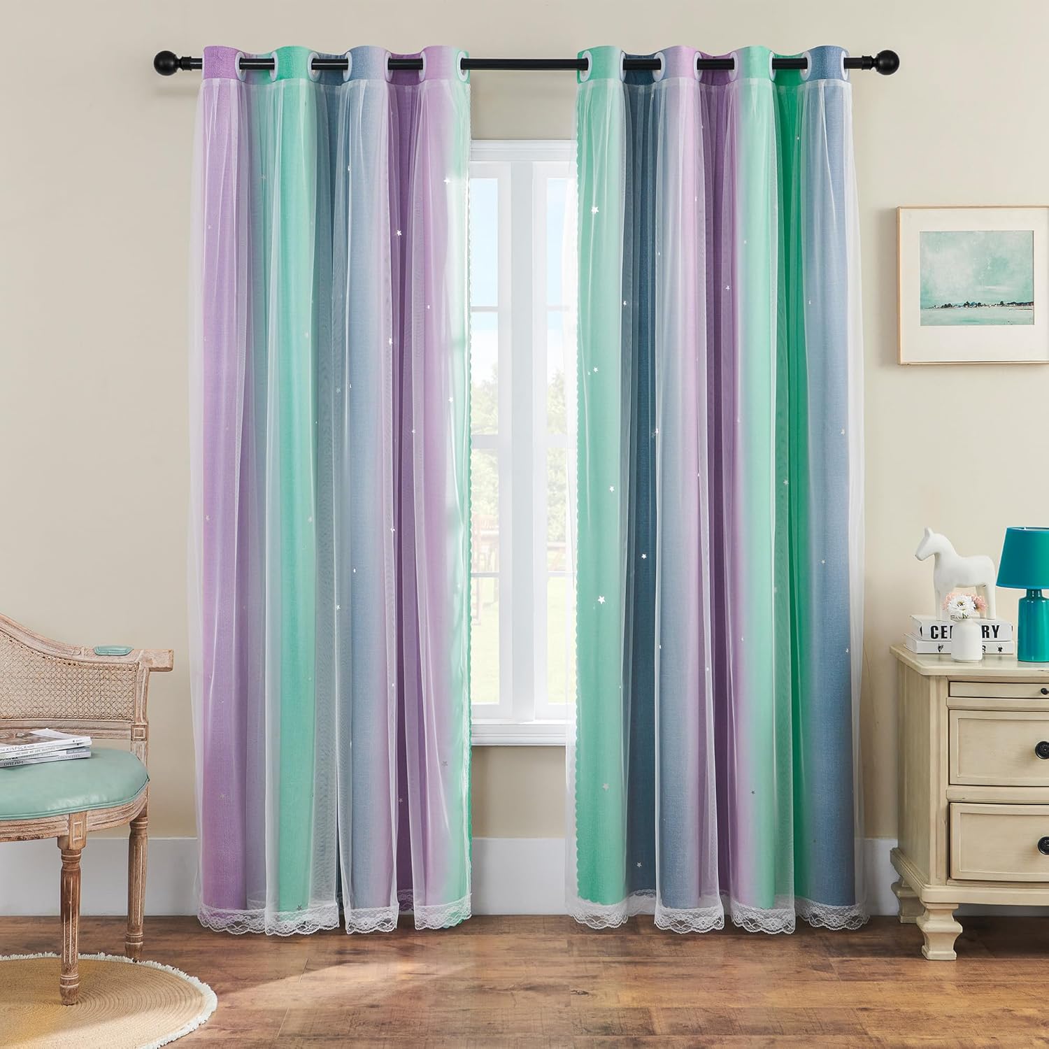 Amazon.com: XiDi Purple Grey Curtains for Kids Bedroom, Princess Room ...
