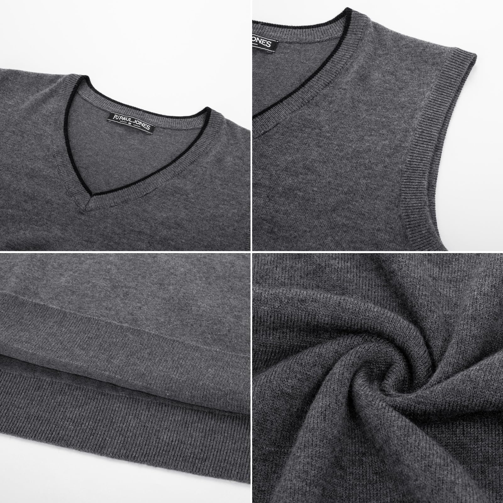 PaulJones Chaleco sin mangas con cuello en V para hombre, ajuste delgado, ropa de punto, suéter de punto, cárdigans, camisetas sin mangas