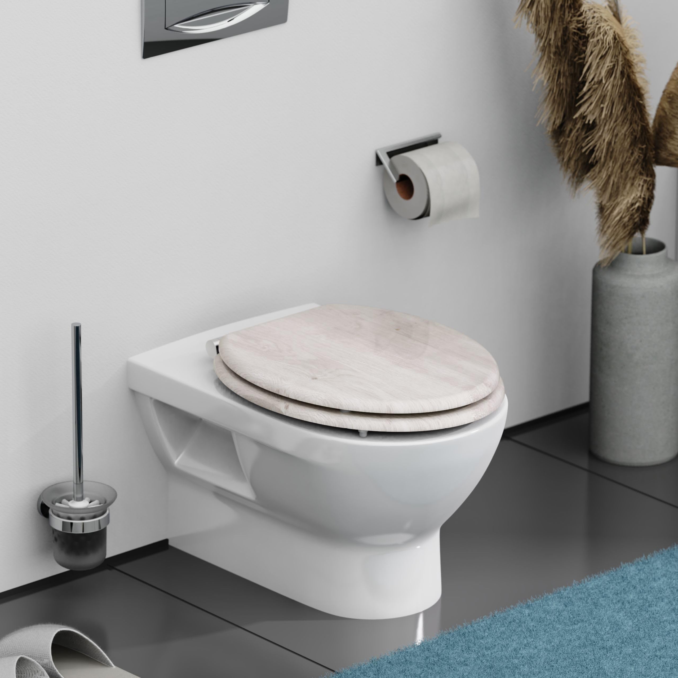 SCHÜTTE LIGHTWOOD Siège de WC avec abaissement automatique en bois, siège de toilettes avec abattant de toilettes, abattant de toilettes motif (charge maximale de la lunette 150 kg), couleur bois
