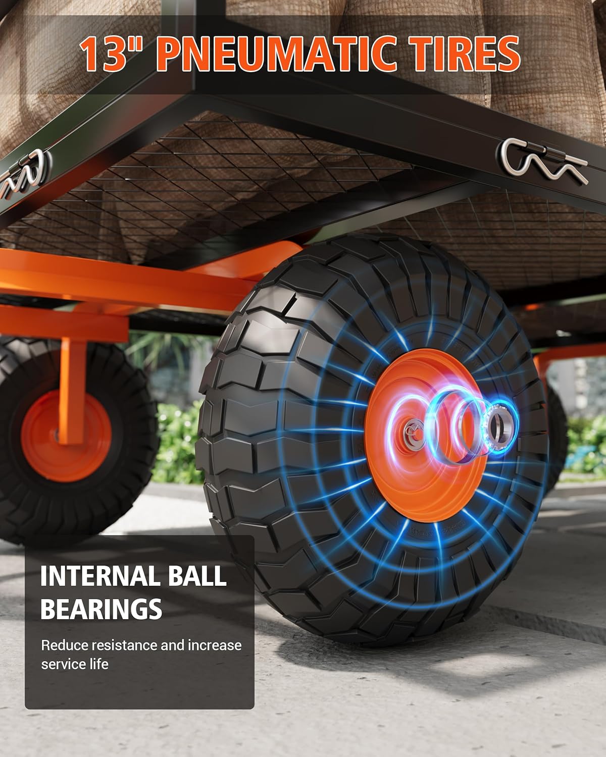 1200 LB Garden Cart on Wheels, Heavy Duty Steel Garden Wagon with Removable Mesh Sides & Adjustable Handles, Yard Cart Utility Wagon for Gardening, Lawn & Patio, Black & Orange